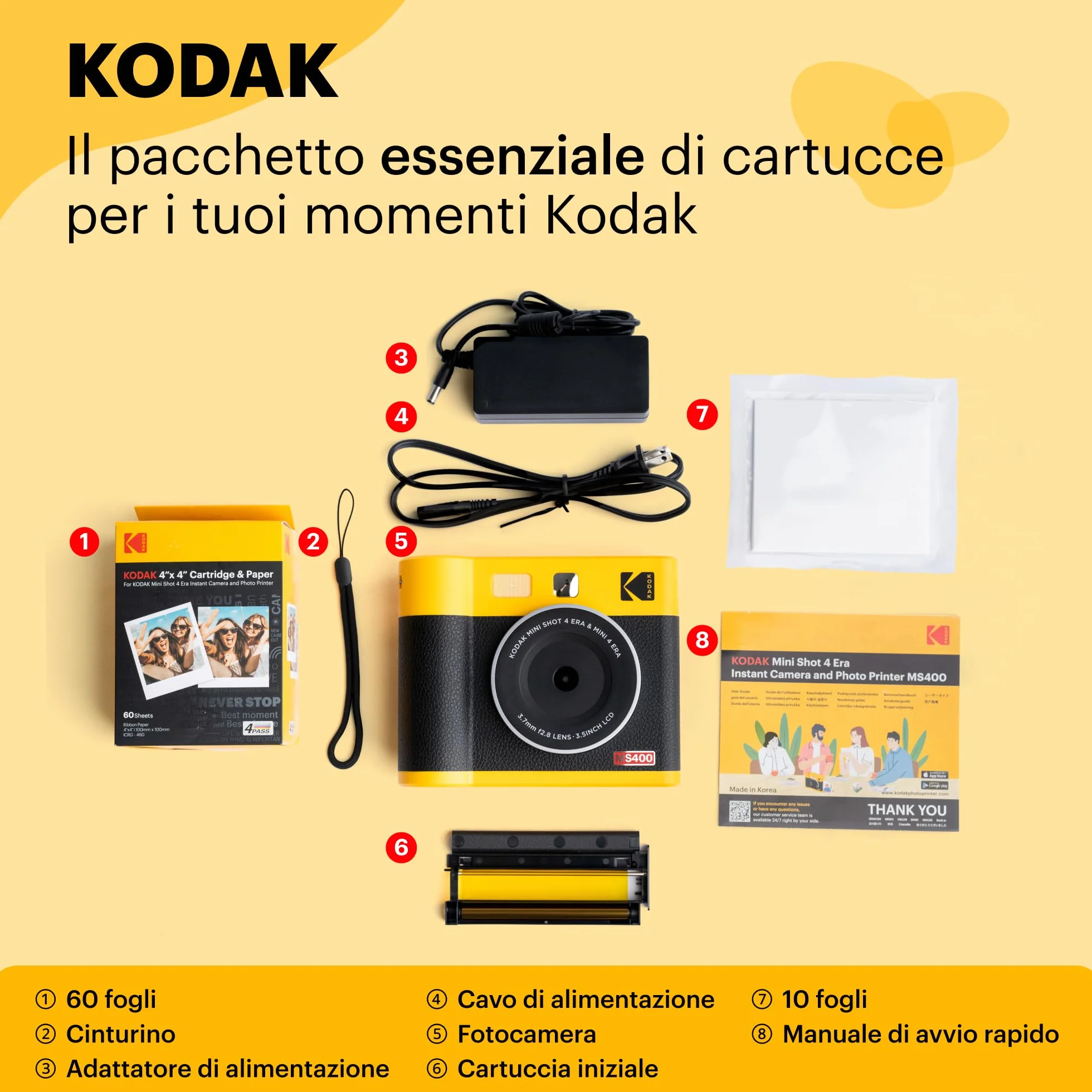 KODAK Mini Shot 4 ERA Weihnachtsgeschenke 4PASS 2-in-1 Sofortbildkamera und Fotodrucker (10x10cm) Sofortbildkamera + 10 Blatt im Lieferumfang enthalten + 60-Blatt-Patrone, Gelb