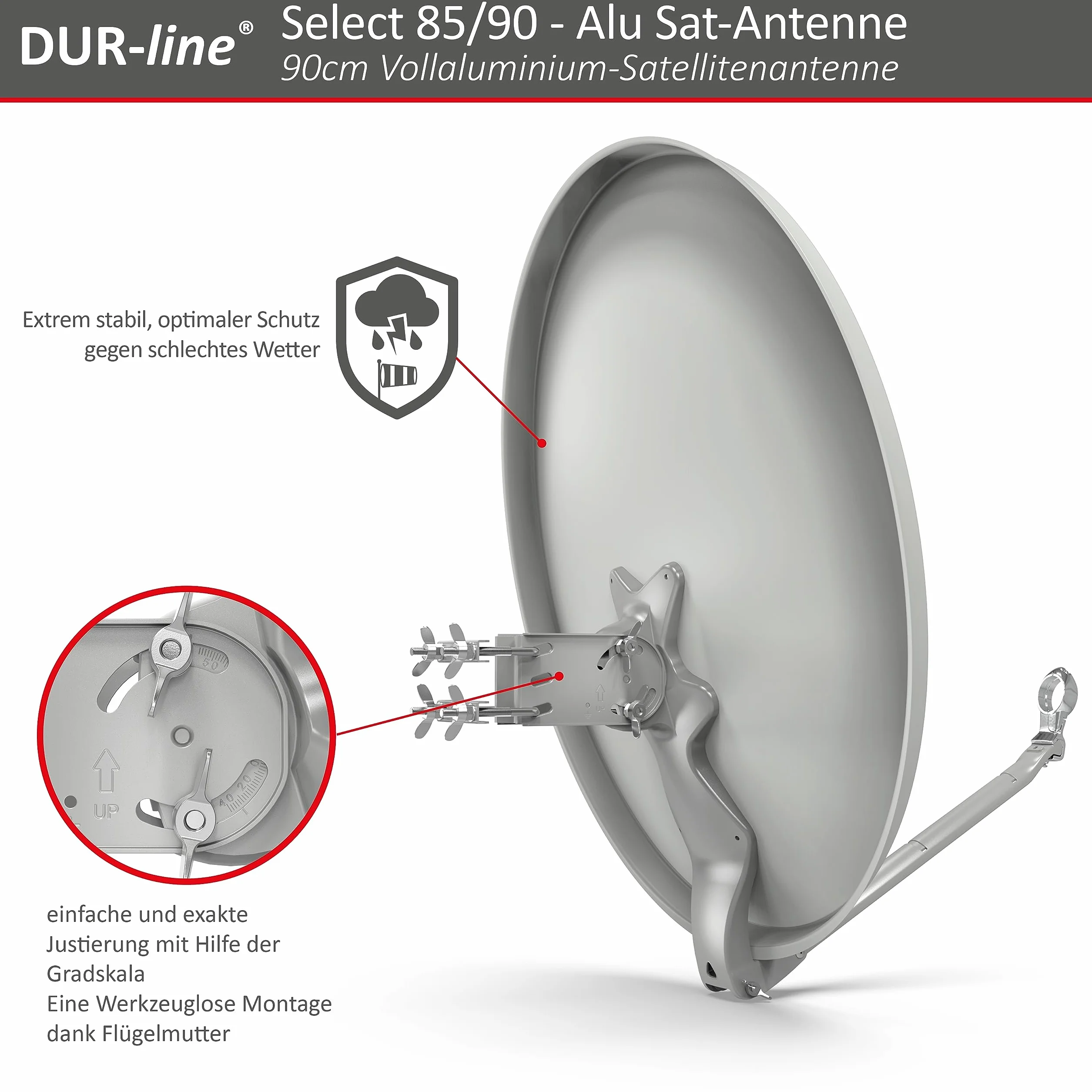 DUR-line Select - Parabola satellitare in alluminio, 75 cm/80 cm