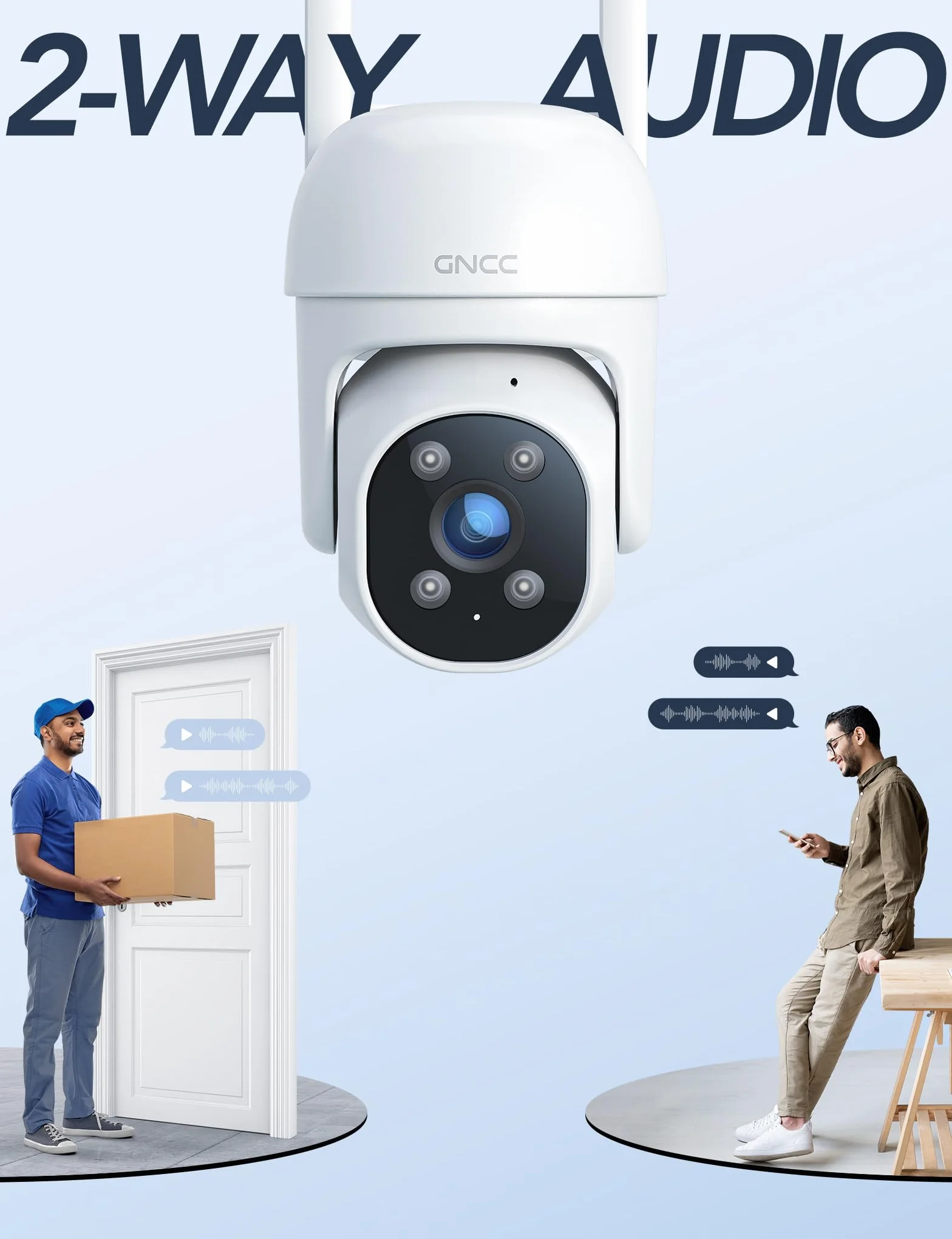 GNCC GK2 Kit 2 Telecamera Wi-Fi Esterno, 1080P Videocamera, 360° PTZ, Rilevamento Movimento, IP65, Tracciamento Movimento, MicroSD fino a 128GB, Servizi Cloud Opzionali, Solo WiFi a 2,4 GHz, Plug-in