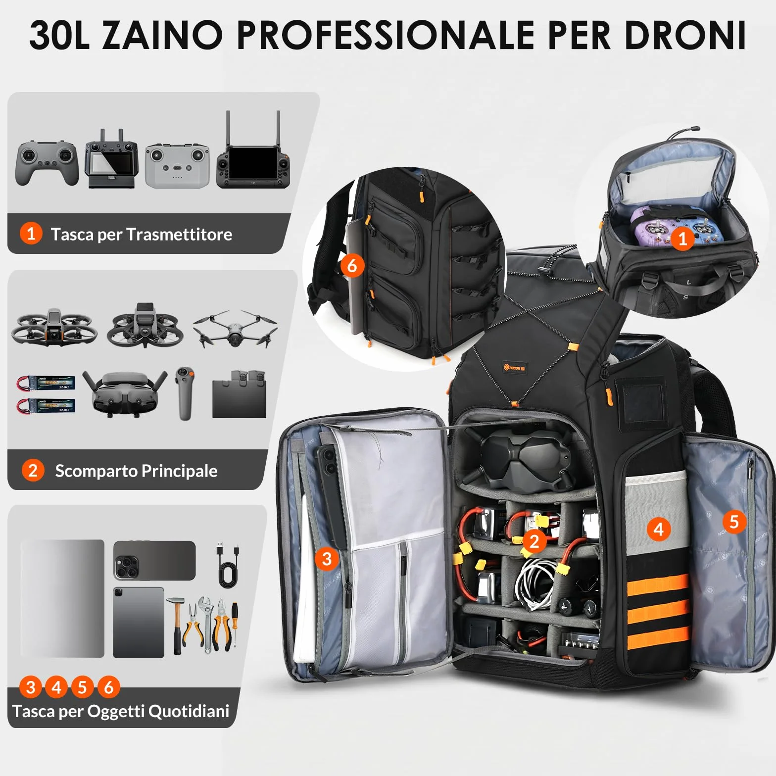 TARION Zaino per Drone FPV e macchina Fotografica: Zaino Professionale Impermeabile per Fotocamera Borsa Fotografica per Quadricottero da Corsa FPV Accessori per il Controllo Remoto