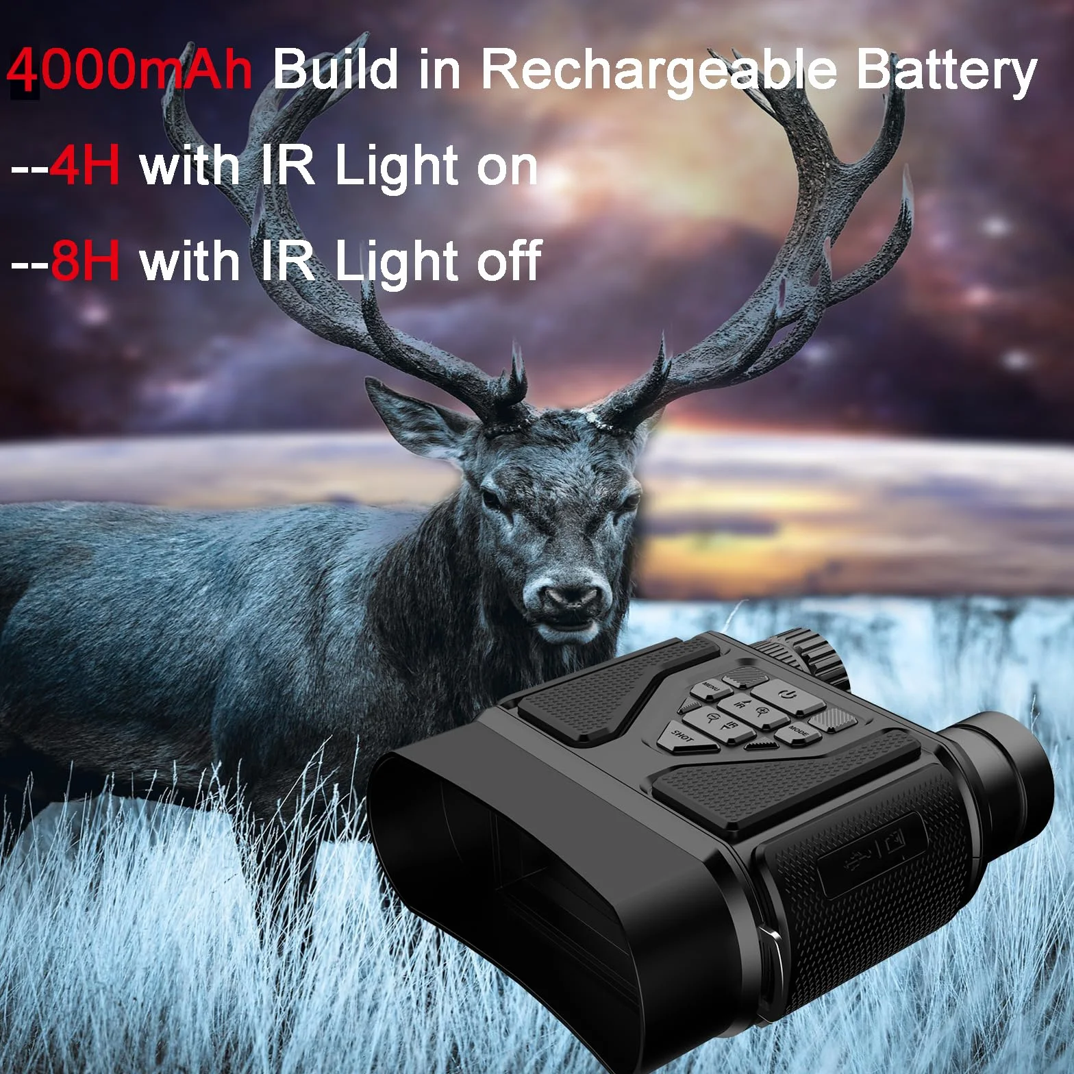 Binocolo Visione Notturna, 32 GB Scheda di Memoria Visore Notturno 3" TFT 8X Digitale Zoom 7-LIVELLI Infrarossi Vista 300M al 100% Buio per la Caccia Osservazione Uccelli e Campeggio