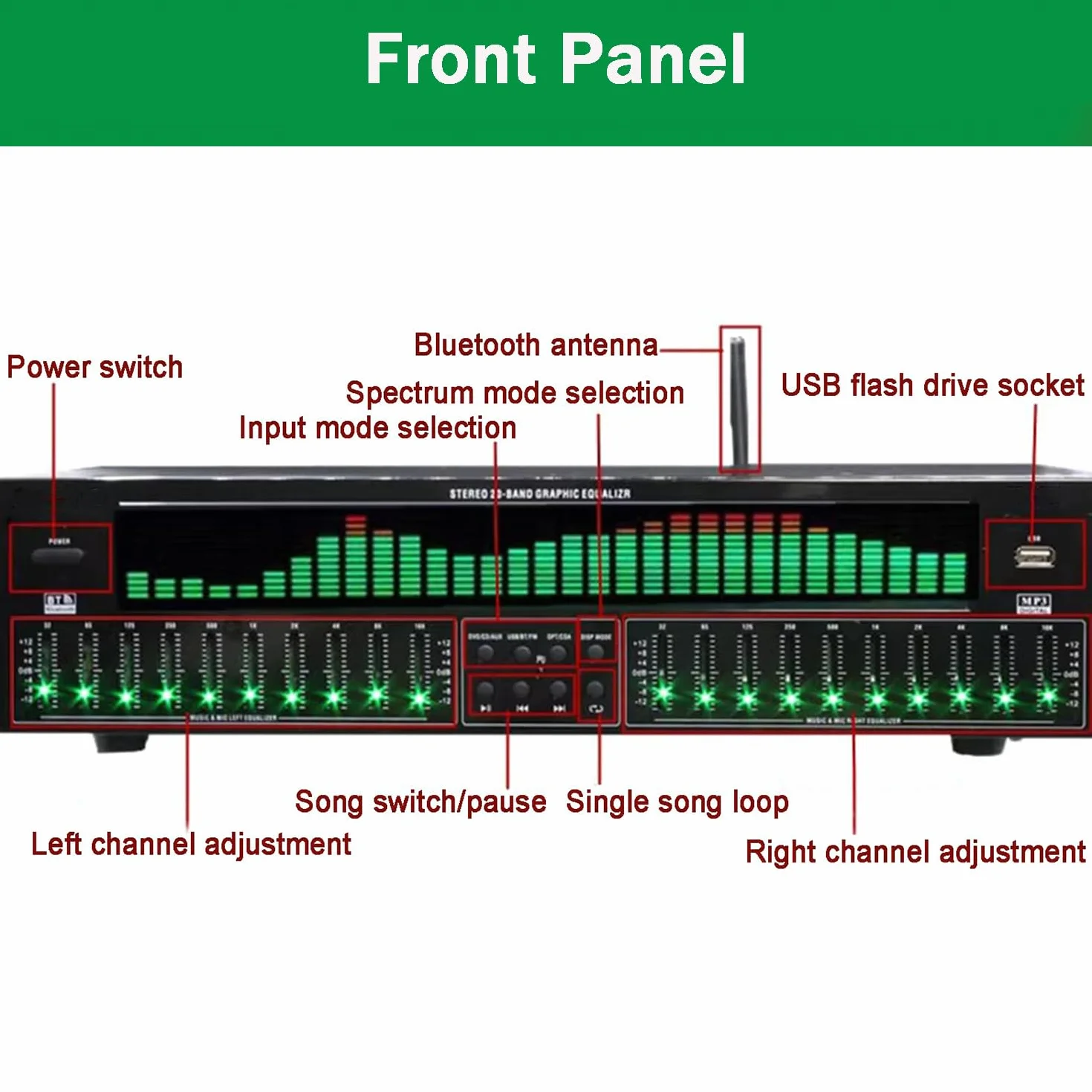 Equalizzatore Digitale a 31 Bande, EQ Grafico Stereo, Analizzatore Di Spettro Musicali, Decodifica Audio Digitale Coassiale Ottica Coassiale, Riduzione Del Rumore, Per Lo Studio Di Registrazione