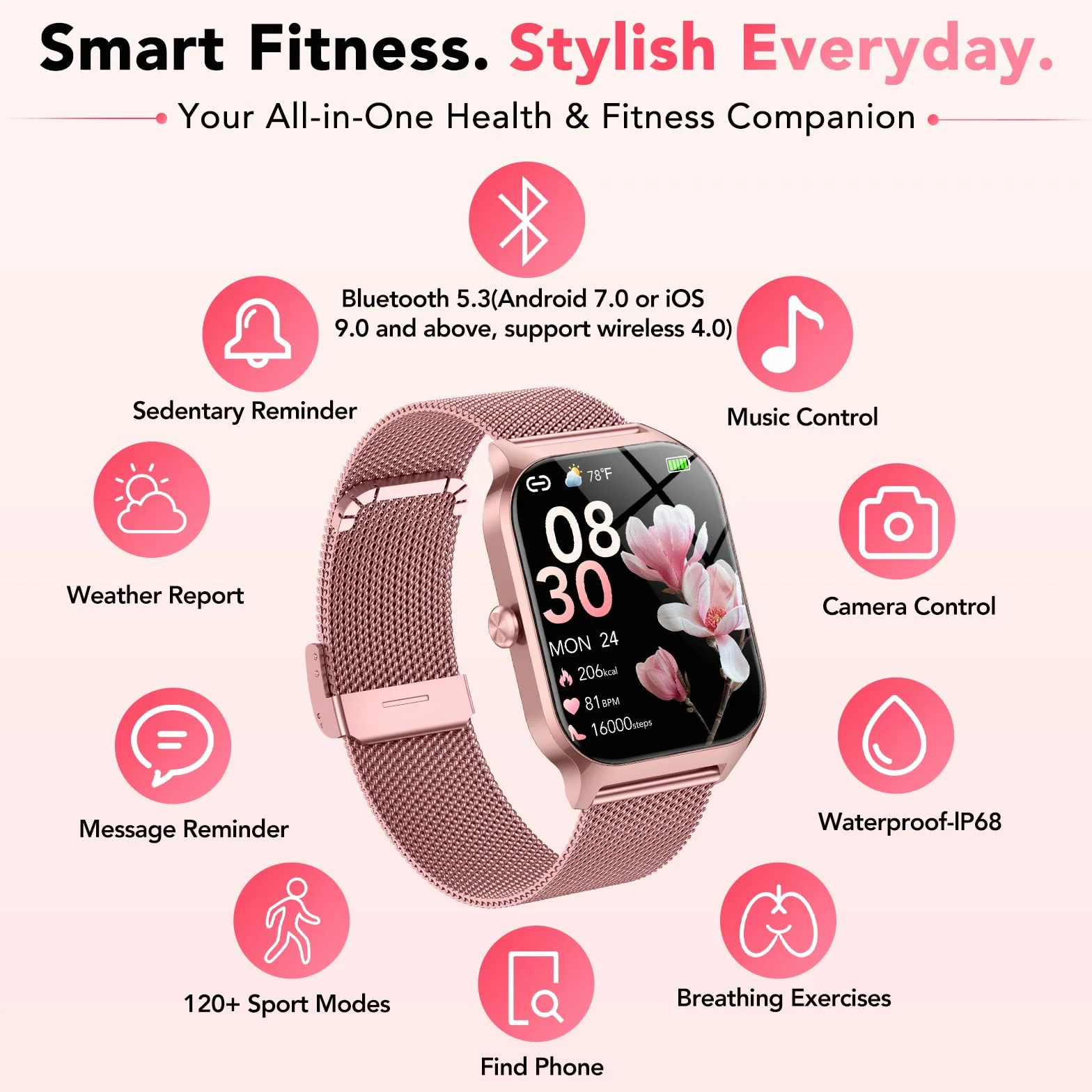 CASCHO Smartwatch Donna,1.85" HD Orologio Smartwatch con Chiamate Bluetooth e Assistente Vocale AI,120+ Sportive con Contapassi/Sonno/Cardiofrequenzimetro, Smart Watch per iOS Android, 2 Cinturini