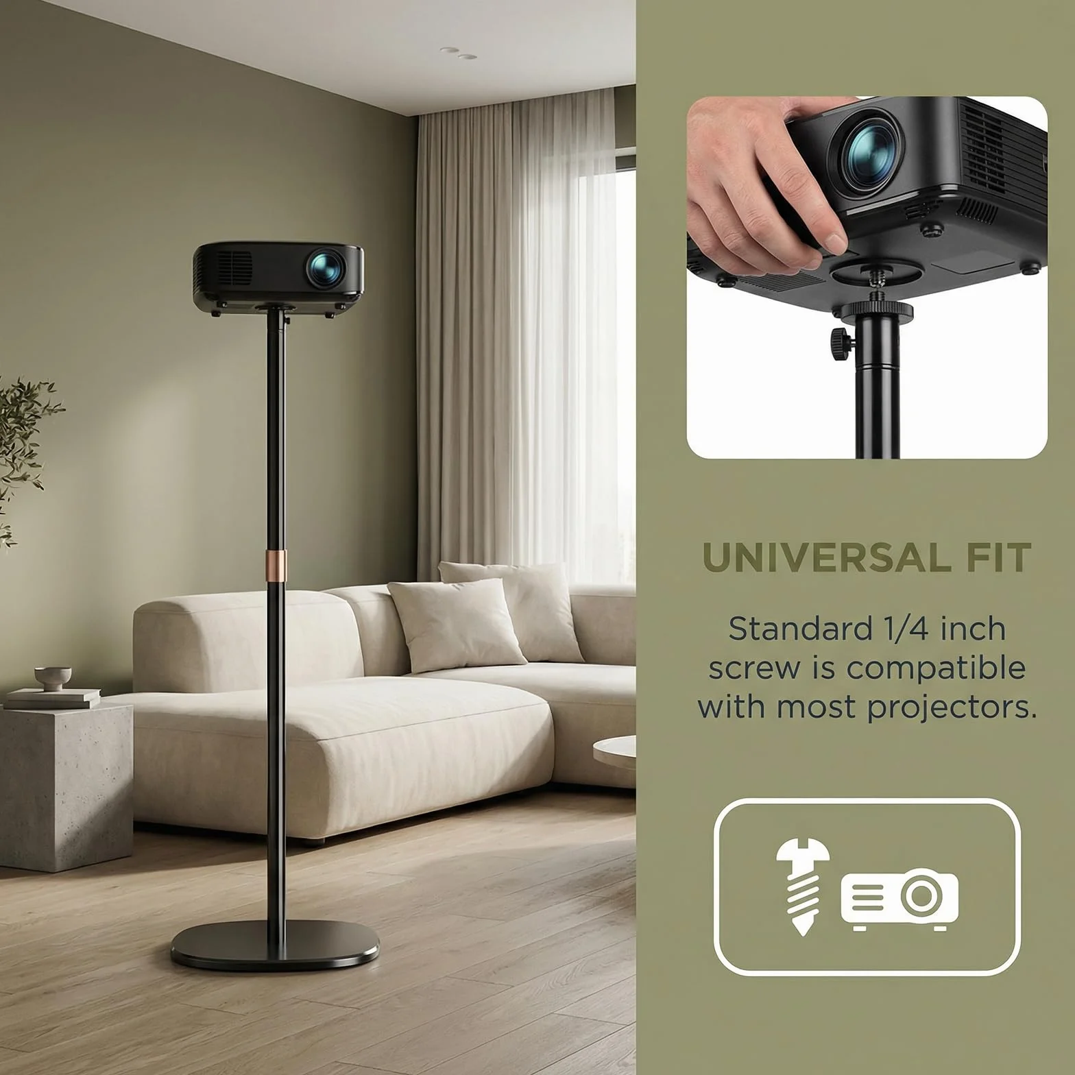 Supporto per Proiettore, Supporto Girevole a 360° per la Maggior Parte dei Proiettori, Altezza Regolabile 128-164 cm, con Base Resistente per Home Cinema, Sala Giochi, Ufficio