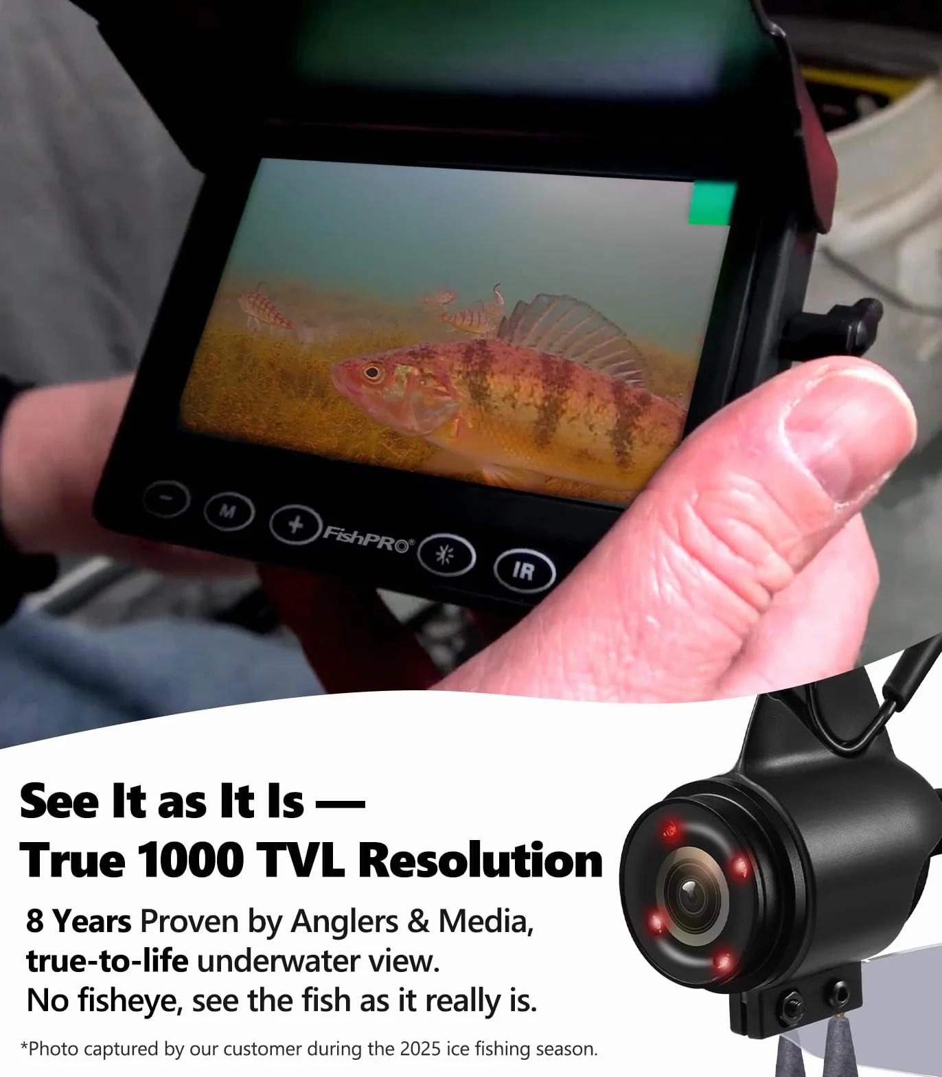 FishPRO - Telecamera per pesca subacquea, portatile, HD, 1000 TVL, a infrarossi, LED, impermeabile, con monitor LCD da 4,3 pollici, per pesca su ghiaccio, lago, mare, barca, kayak