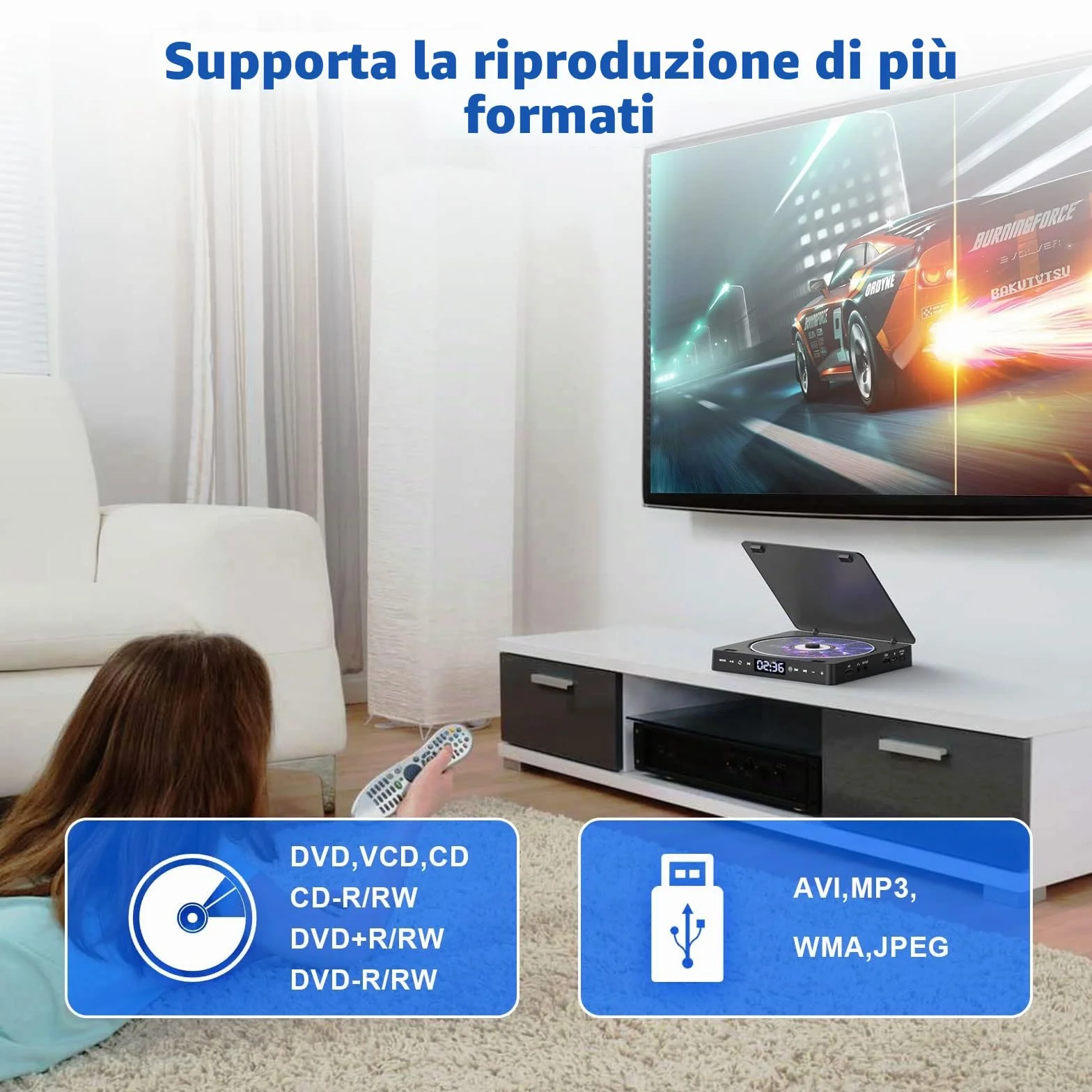 Gueray Lettore DVD per TV Tutte le regioni Free Portatile Mini DVD CD Lettore con HD 1080P HDMI/AV USB/3.5MM AUX Port, Includere Telecomando HDMI & Cavo AV (dvd-708)