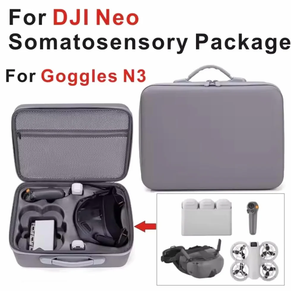 Custodia da trasporto per DJI Neo Motion Fly More Combo Viaggio Scatola Impermeabile per DJI NEO Goggles N3/RC Motion 3 Hard Shell Storage Bag Drone Accessori, Grigio