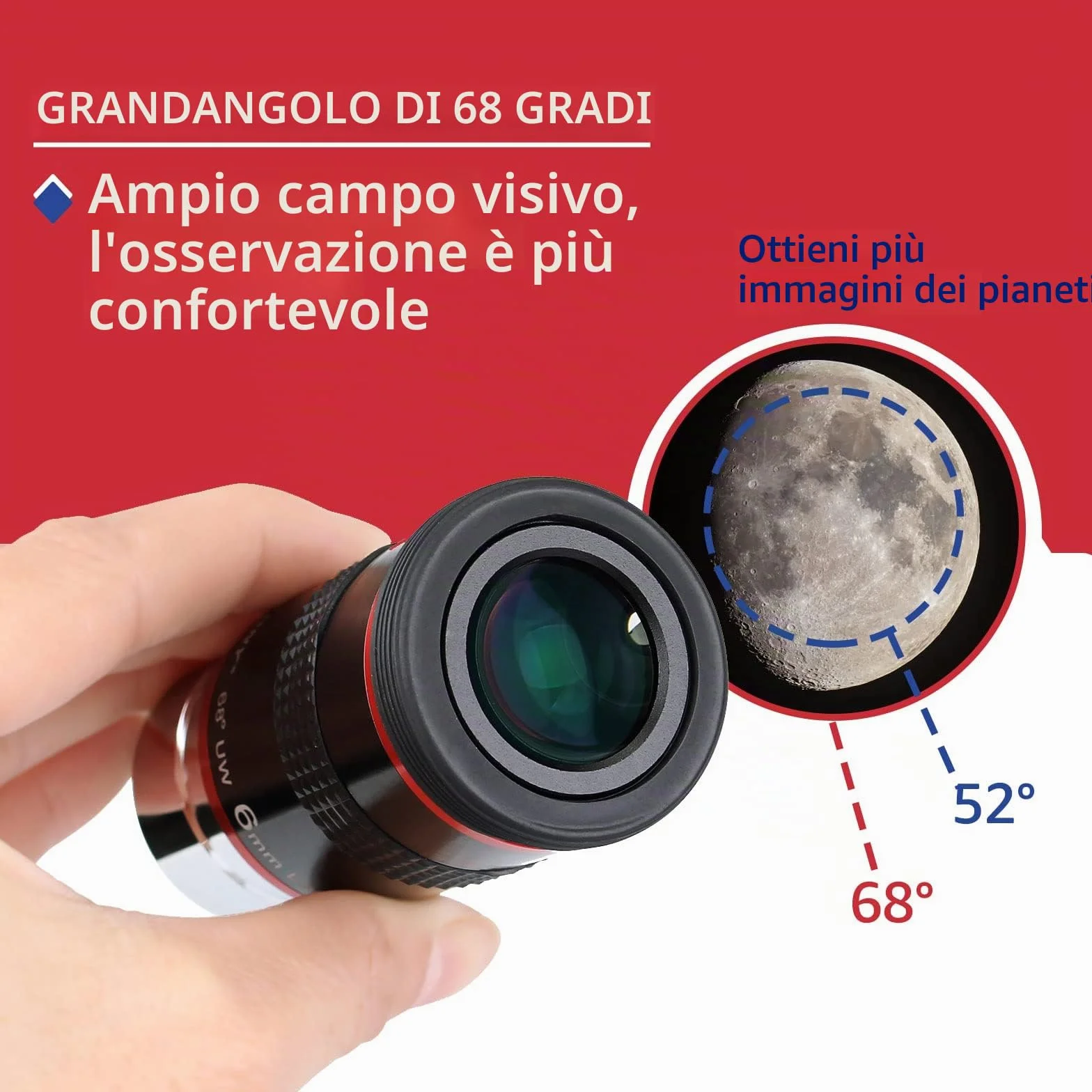 Svbony Oculare Telescopio da 6 mm, Oculare Grandangolare da 68°, Planetario Oculares 1,25", Accessori per Telescopi Astronomici con Lente FMC, per L'osservazione dei Pianeti Della Luna