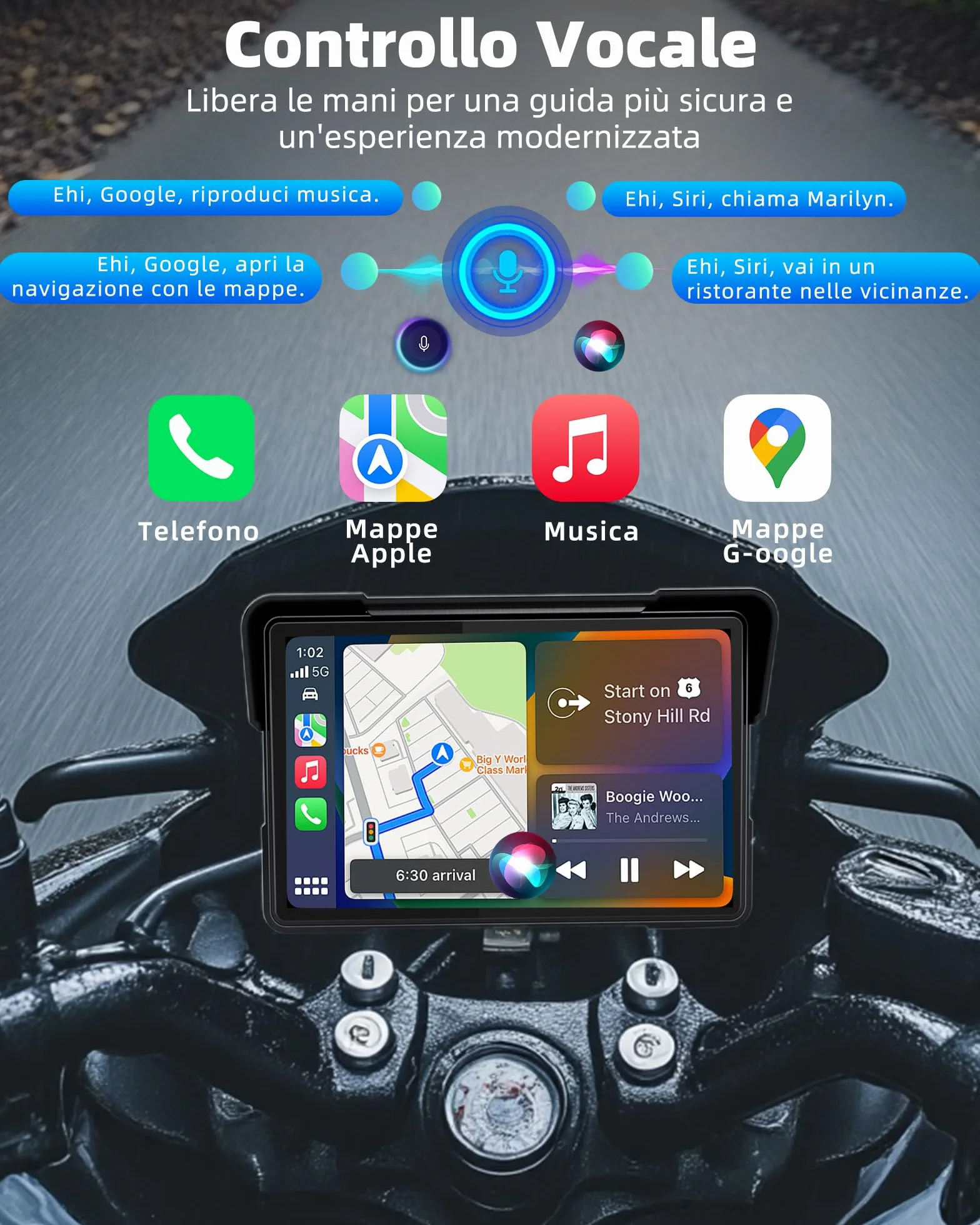 Jansite 7 Pollic Schermo Carplay Moto Android Auto, Navigatore Moto IP67 Impermeabile Schermo con Doppio Bluetooth Siri/GoOgle Assistant