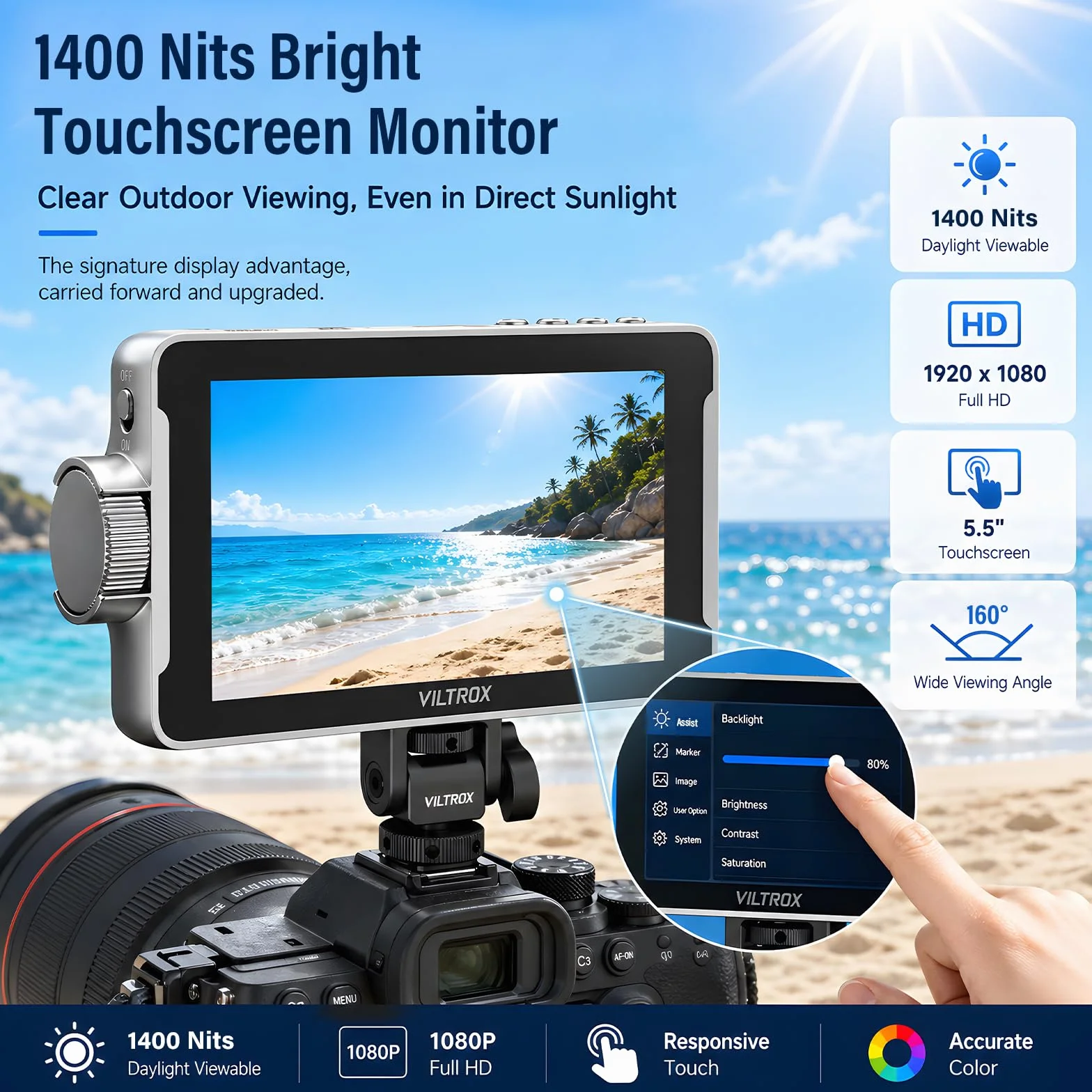 VILTROX DC-550 Pro II Camera Field Monitor External 4K per Fotocamera 5.5 Pollici HDMI Batteria Inclusa,Controllo Della Camera,Display 1400Nit IPS HD 1920x1080 DSLR Sony Canon Nikon(Upgrade DC-550Pro)