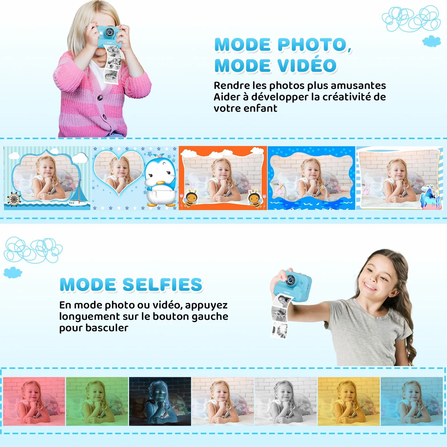 Fotocamera istantanea per bambini con selfie, fotocamera compatta 1080P HD, stampa istantanea di foto, regalo di compleanno, regalo di Natale, giocattolo a partire da 3, 4, 5, 6, 8, 7, 9, 10, 11 anni