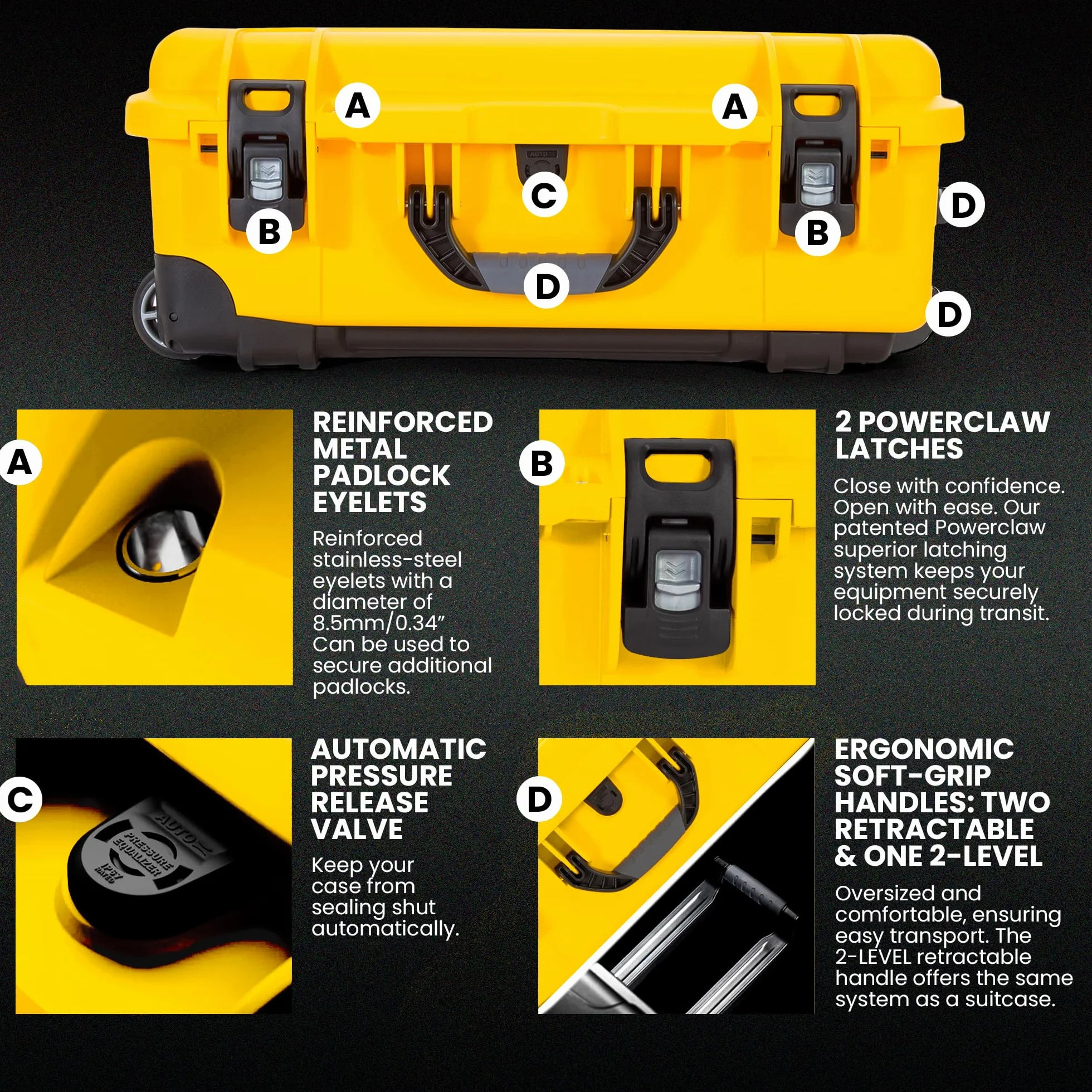 NANUK 935 - Valigia protettiva leggera e impermeabile in resina NK-7, con ruote e inserto in schiuma personalizzabile (56 cm x 36 cm x 23 cm) Omologata come bagaglio a mano (Giallo)