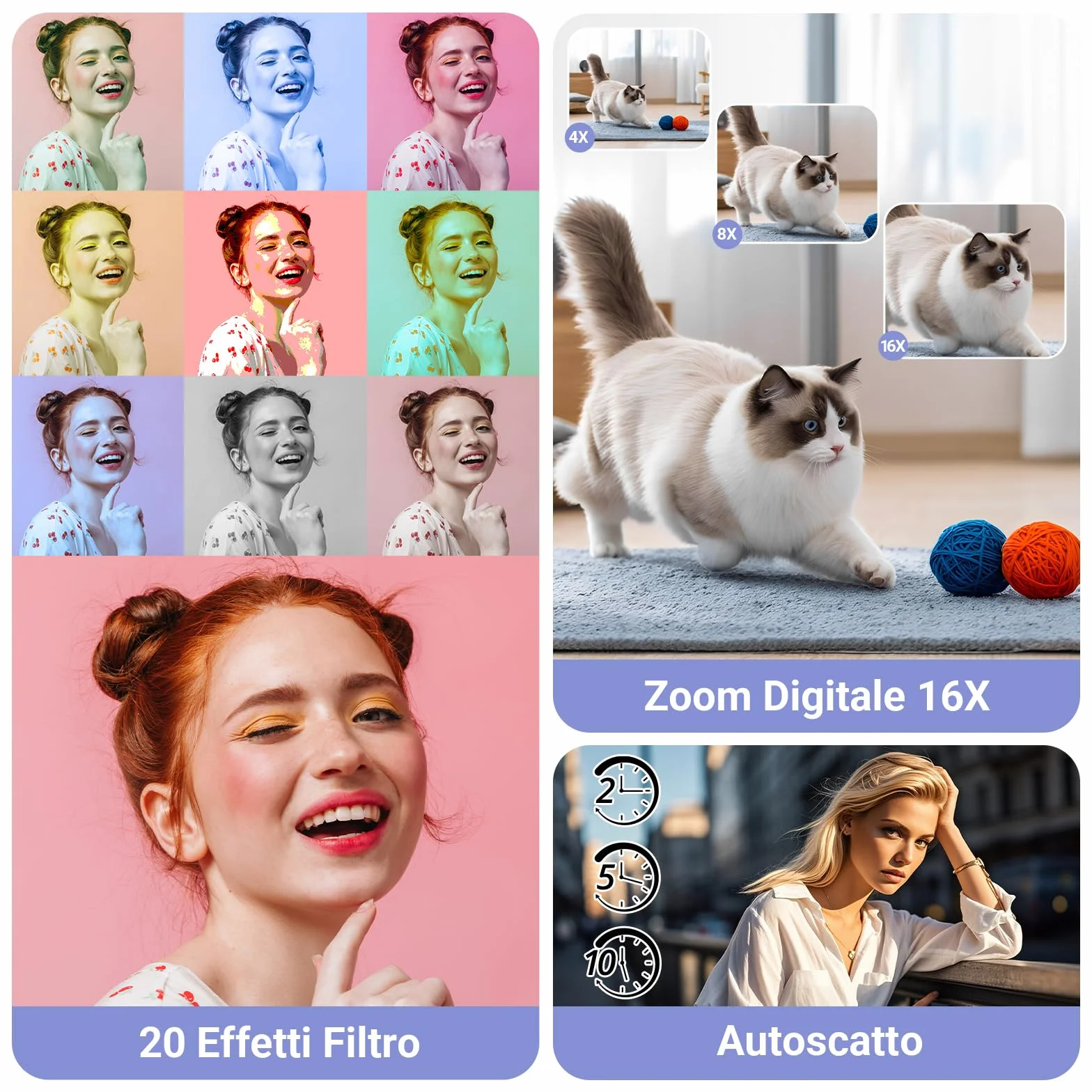 Fotocamera Digitale WiFi 4K 64MP Macchina Fotografica Digitale Compatta con Schermo Ribaltabile 3” 180°, Autofocus, Zoom Digitale 16X, Flash, 2 Batterie e Scheda 32GB per Vlogging e Fotografia