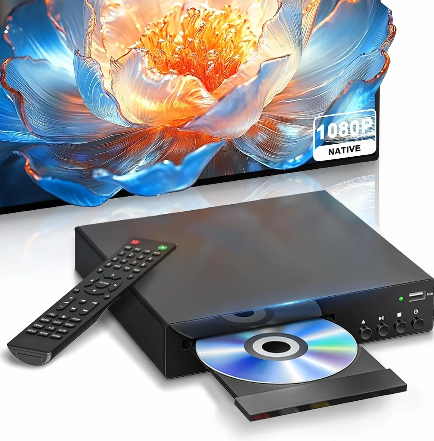 Lettore DVD Compatto Full HD 1080P per TV - Supporto NTSC/PAL, Region-Free, Connessione HDMI/RCA/USB - Compatibile con Smart TV e Sound System