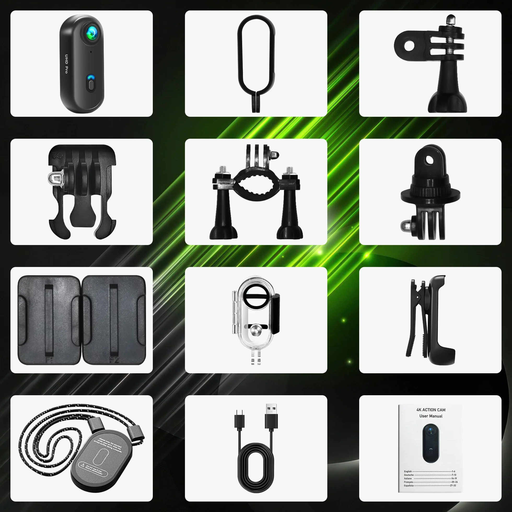 4K Mini Action Cam WiFi, Telecamera Moto, Grandangolare 120° Bodycam, Videocamera Sportiva Impermeabile fino a 30M, Fotocamera Accesorios Multiples per Bicicletta Casco