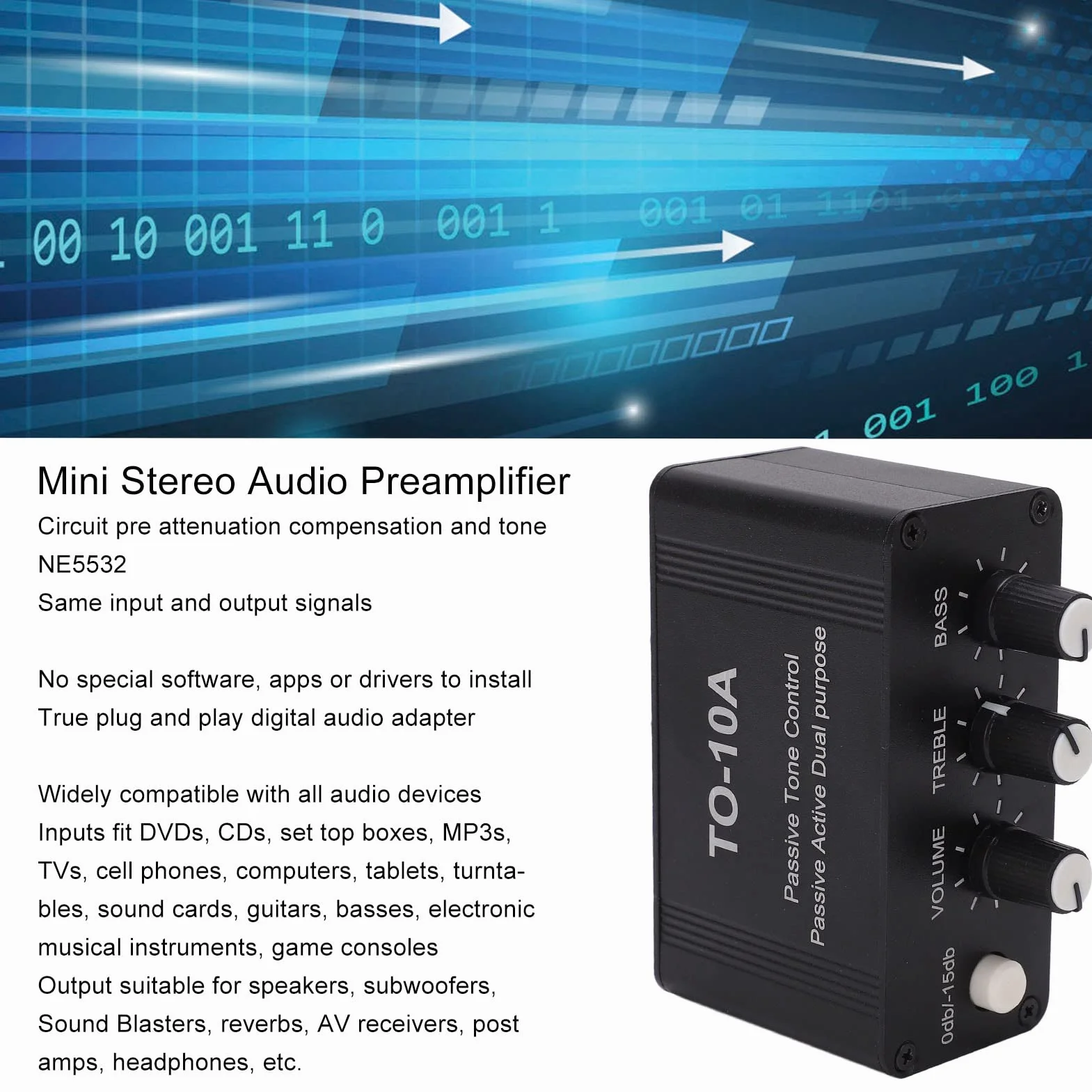 NE5532 Mini Preamplificatore Audio Stereo con Ingresso/Uscita 3.5mm per DVD CD MP3 TV