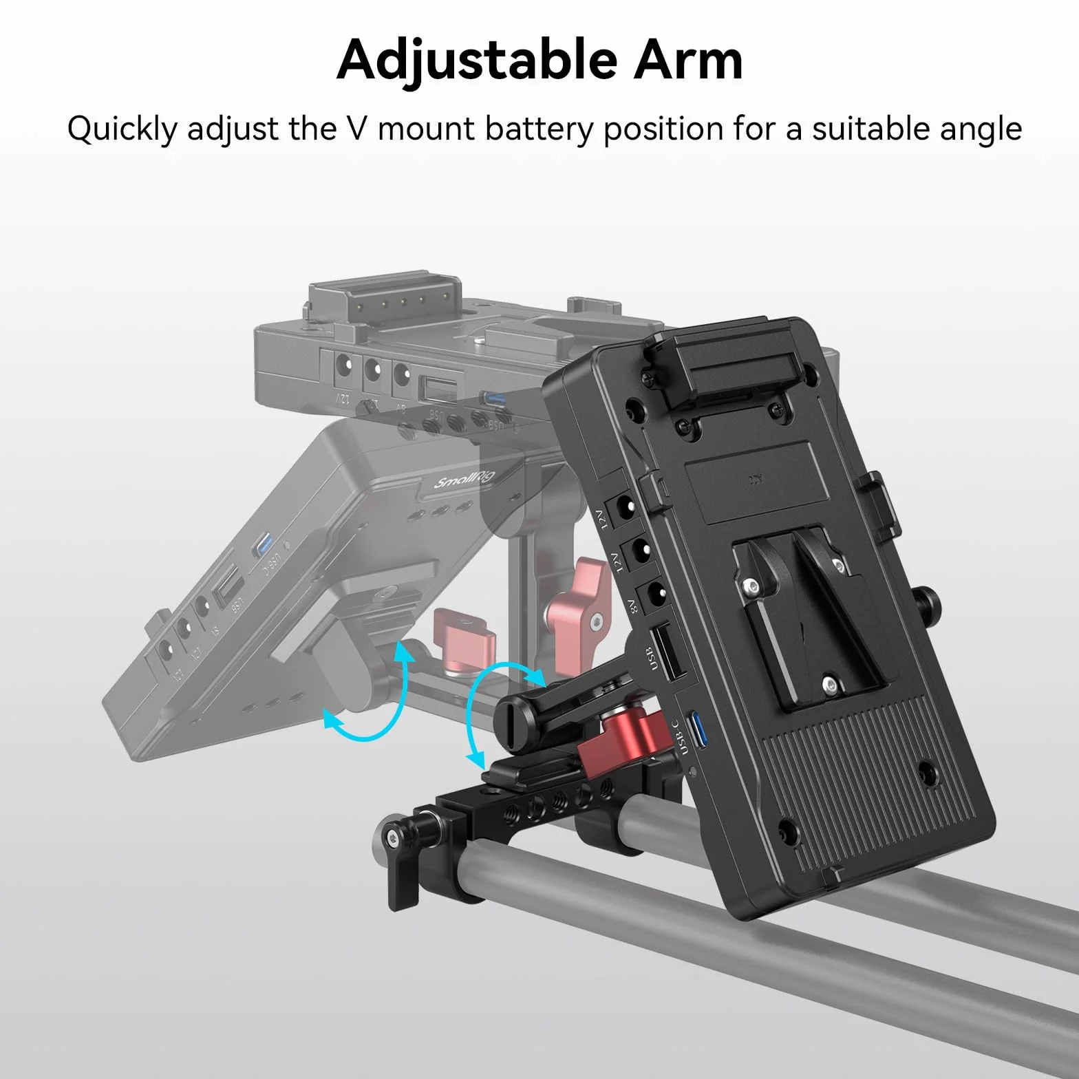 SMALLRIG Piastra Adattatore Batteria con Attacco a V con Braccio Regolabile, Piastra con Attacco a V con PD USB-C da 65 W e Uscita/Ingresso D-Tap da 14,8 V - 3204B