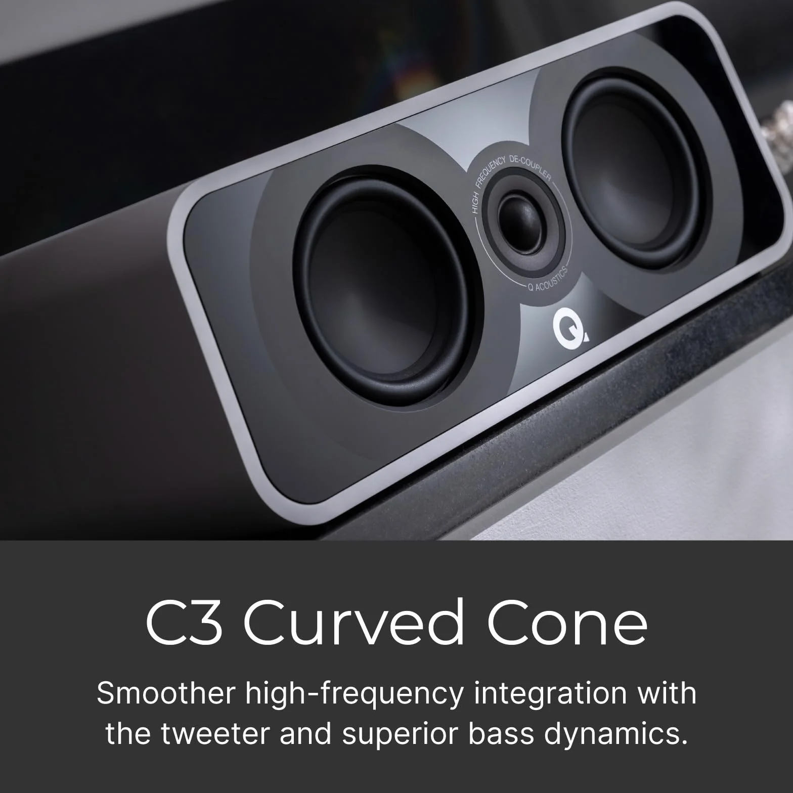 Q ACOUSTICS Altoparlante centrale 5090 nero satinato – 2 x 4,5 Mid/Bass Driver, 1 x 1 Tweeter – Altoparlanti TV per sistema audio surround – Altoparlanti per giradischi in vinile Hi-Fi, altoparlanti