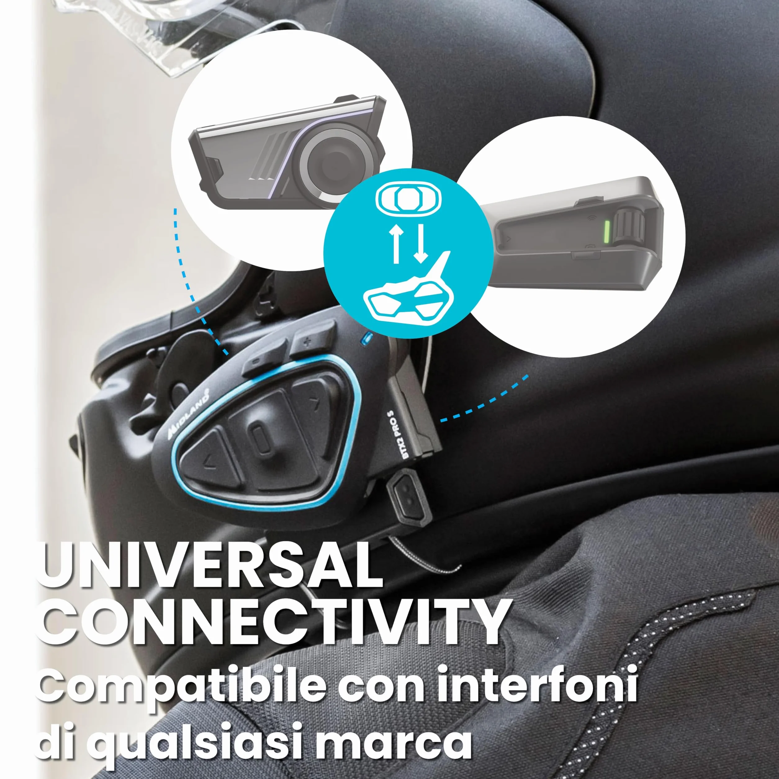 Midland Interfono Moto Bluetooth BTX2 Pro S Singolo, Auricolari Casco Impermeabili IPX6, Doppio Processore BT, 800 m, 4 Coppie, Batteria 23H, Cancellazione Rumore, Audio Hi-Fi