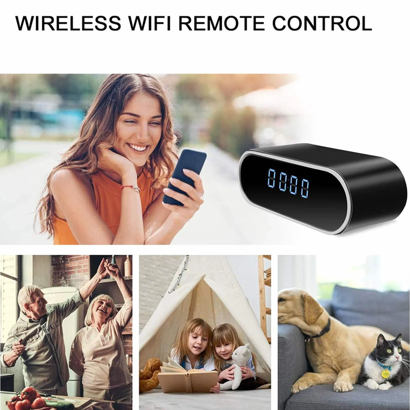 Sxhlseller Telecamera Orologio WiFi FHD 1080P, Telecamera Sveglia Digitale con Rilevamento di Movimento, Visione Notturna, Grandangolo di 130°, Visualizzazione Remota con App a 2,4 GHz,