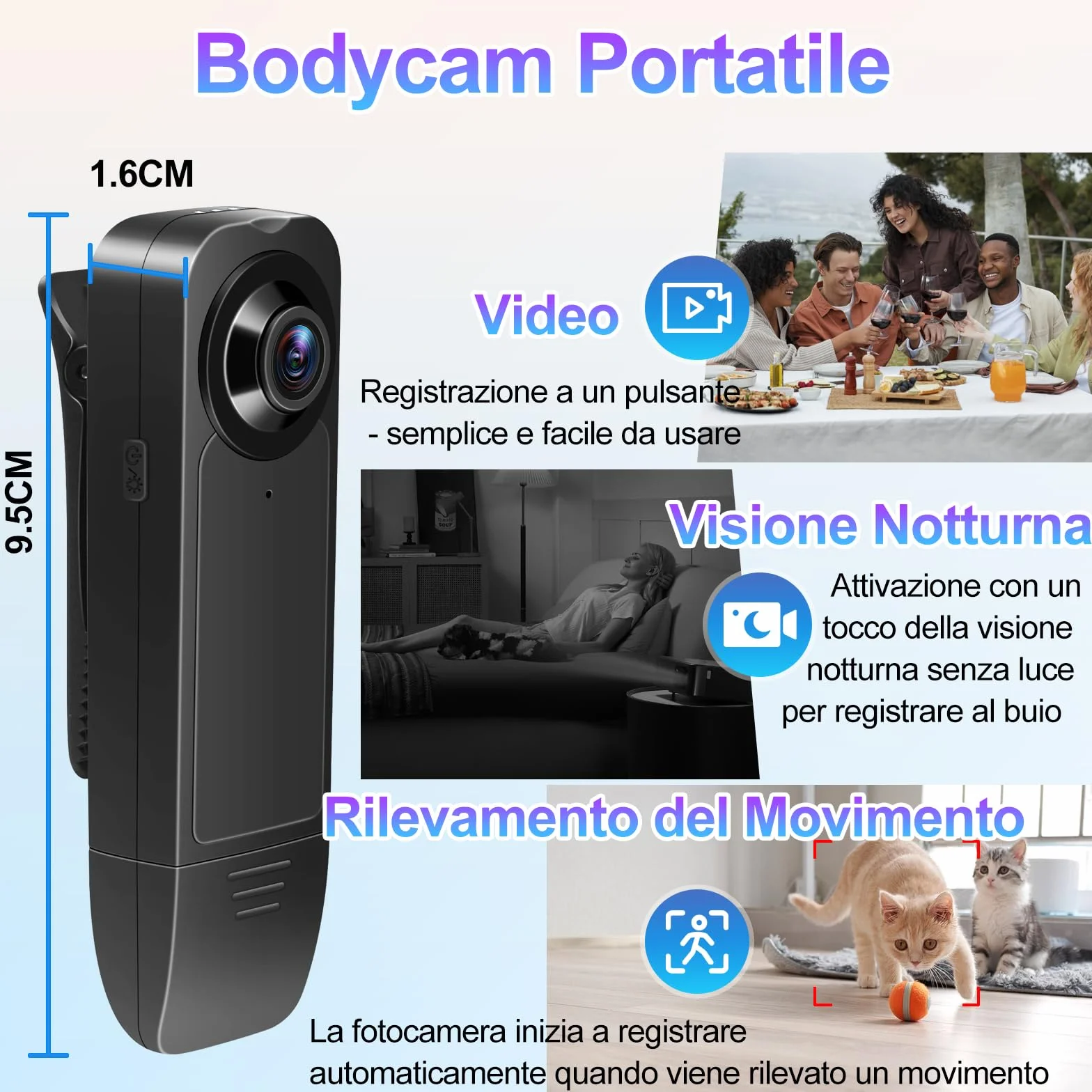 TANGMI Telecamera Spia Portatile, 7 Ore di Utilizzo a Mani Libere Videocamera Invisibile, Visione Notturna & 1080P HD Grandangolo 140° Body Cam Polizia per Registrazione Video e Scatto Foto