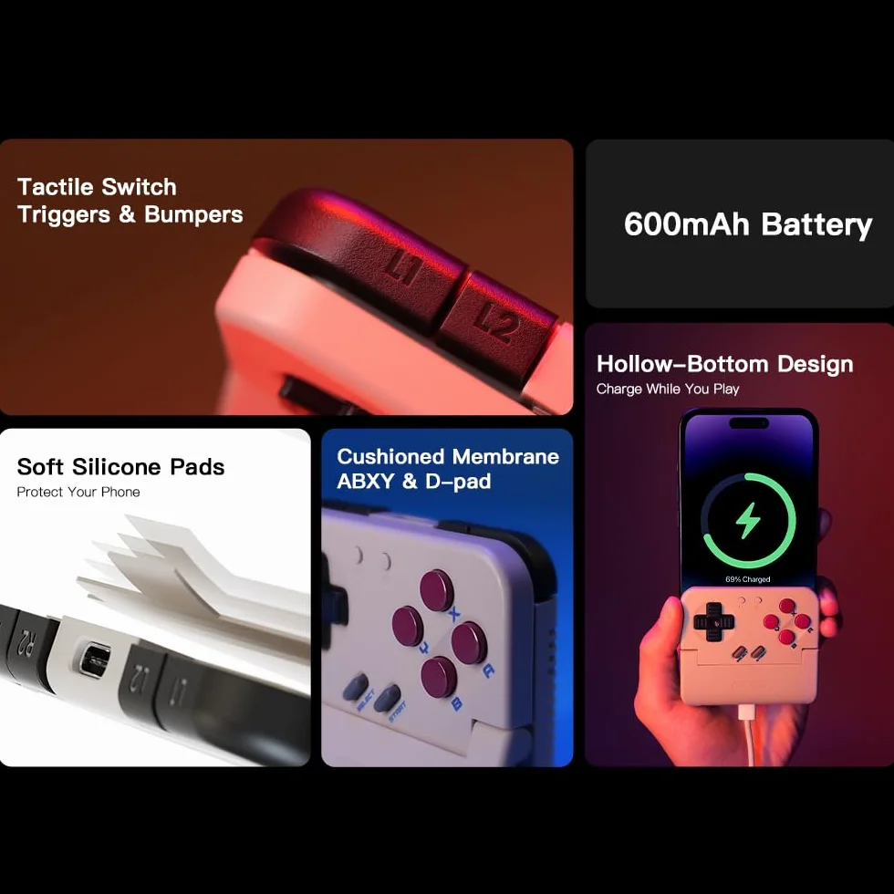 GameSir Pocket Taco Controller da Gioco Mobile Verticale - Gamepad Bluetooth Retro Arcade per Android & Smartphone, Portatile, Batteria 600mAh, Personalizzazione App - Bianco