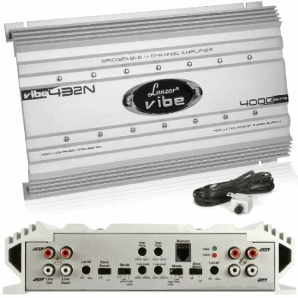 1 LANZAR VIBE 432N VIBE432N amplificatore 4 canali da 2000 watt rms 4 x 500 watt rms 4000 watt max con controllo remoto a distanza incluso, 1 pezzo