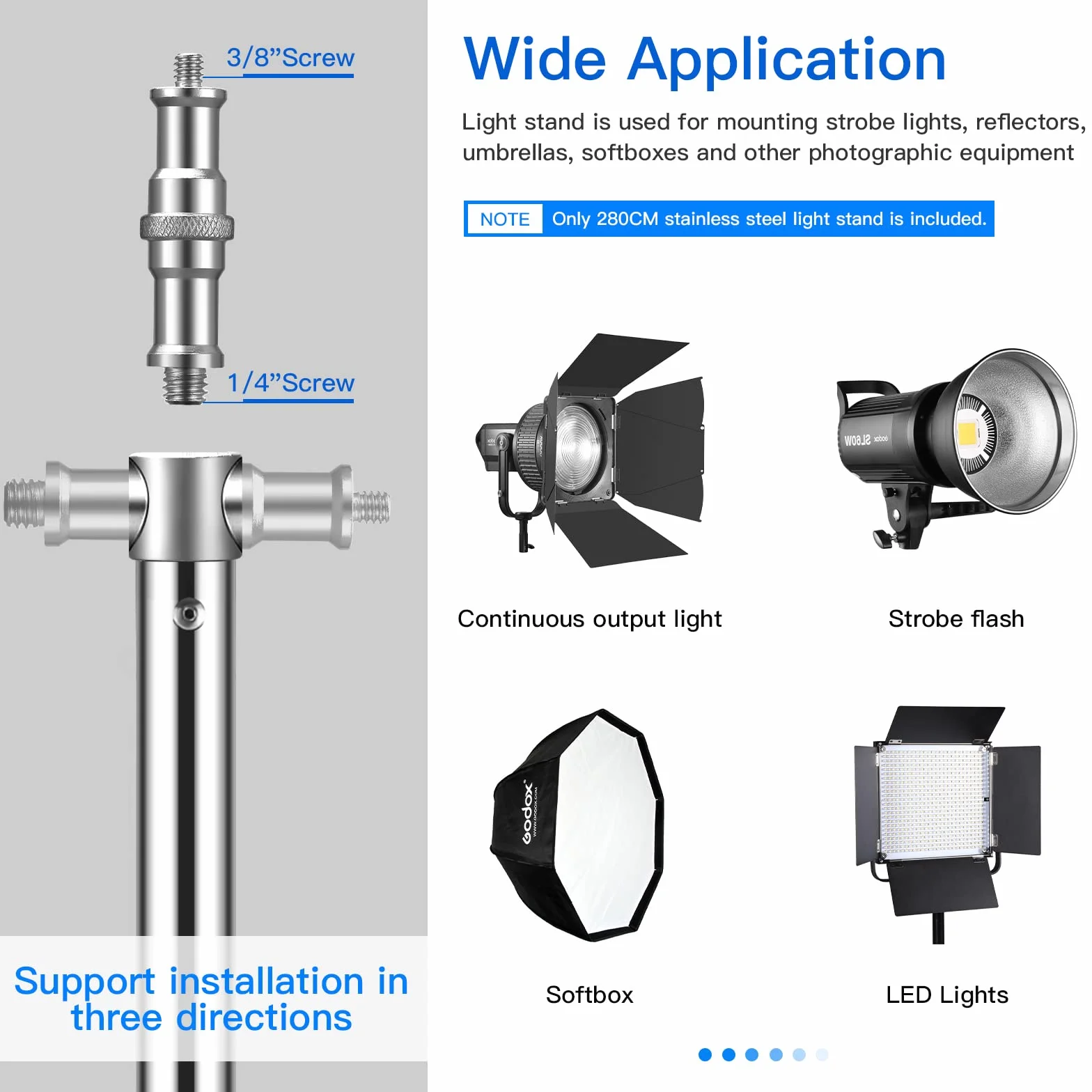 Supporto per Luce 2,8 m Treppiedi in Acciaio Inox con Molla Ammortizzata e Adattatore Universale da 1/4" a 3/8" per Fotografia Studio Softbox Riflettore, 2 Pezzi Supporto per Illuminazione