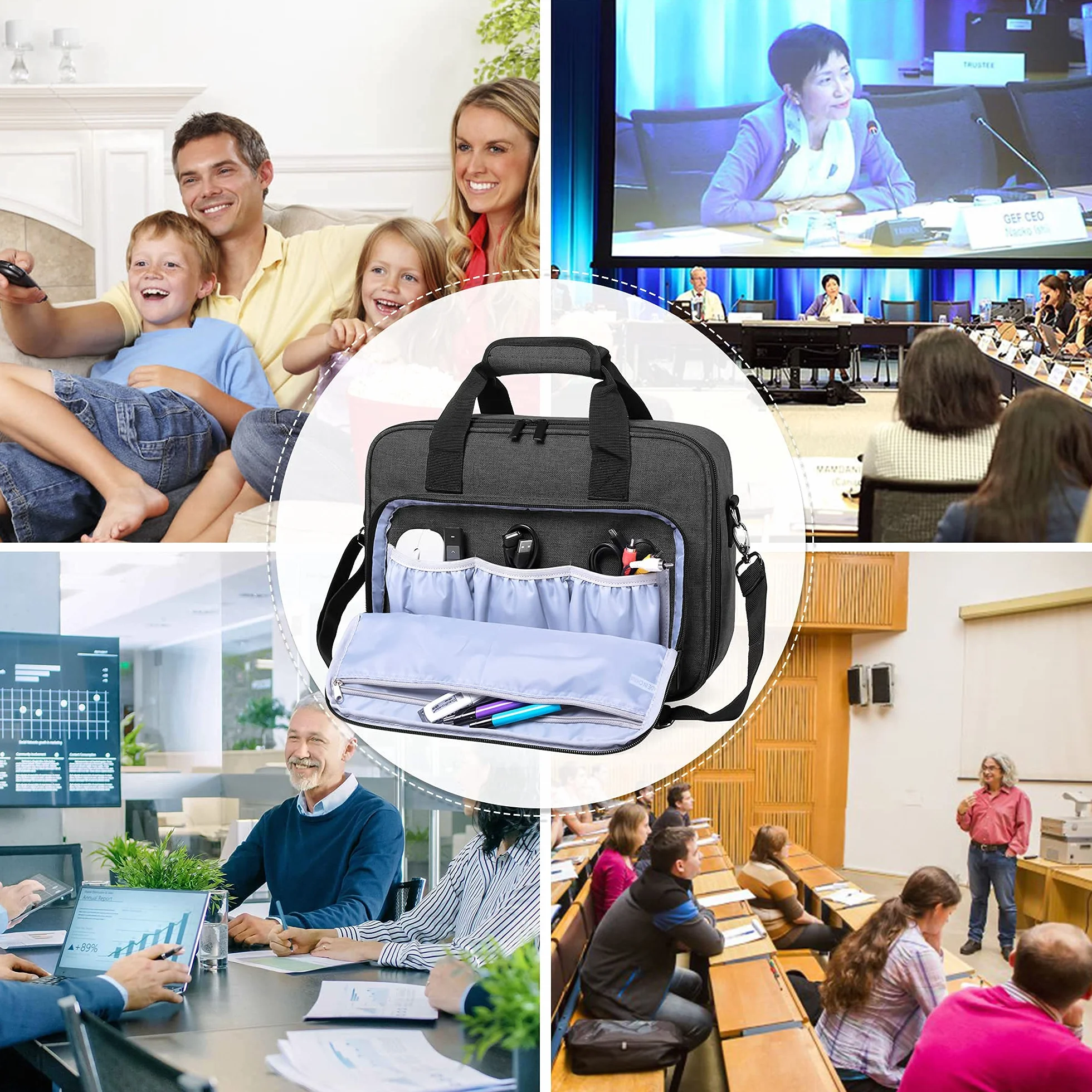 Luxja Borsa per Videoproiettore con Custodia per Laptop, Borsa per BenQ, Optoma, Epson e Acer Proiettore, Custodia per Proiettore e Accessori, 39.4 CM x 28 CM x 13.5 CM, Nero