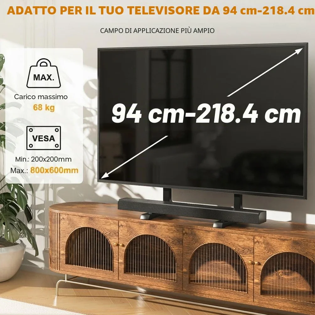 TVON Supporto TV da Tavolo con Piedini TV Regolabili in Altezza, Base Supporto TV con Gestione dei Cavi per TV da 37 a 86 Pollici, Piedini in Acciaio Regge fino a 68 KG, VESA Max 800x600mm