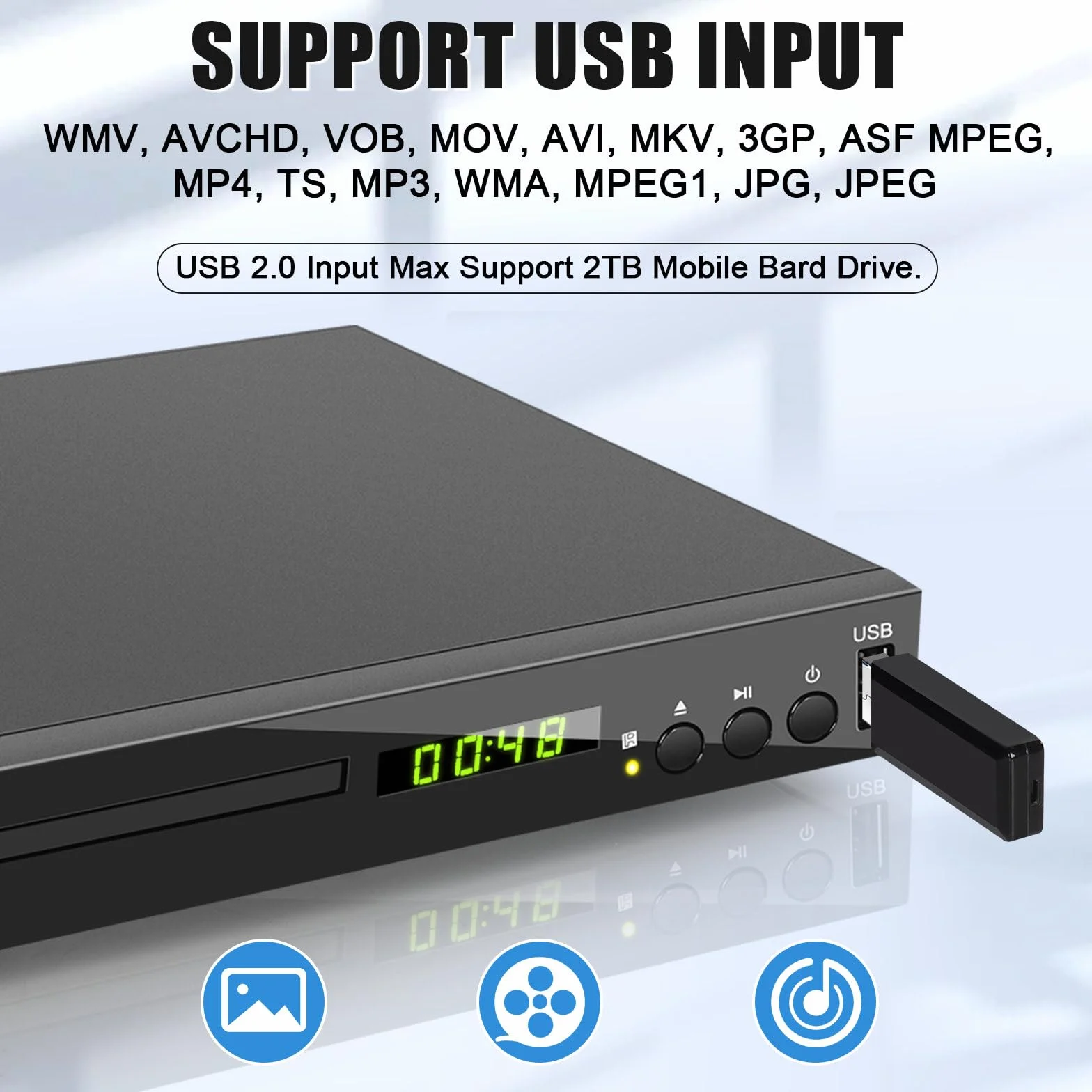 Lettore DVD Blu-ray per TV, Lettore Blu-Ray HD Compatibile con Dischi Blu-Ray Regione 2, Lettore DVD 1080P per Tutte le Regioni per TV Intelligente, con Ingresso USB/Uscita Coassiale AV HDMI