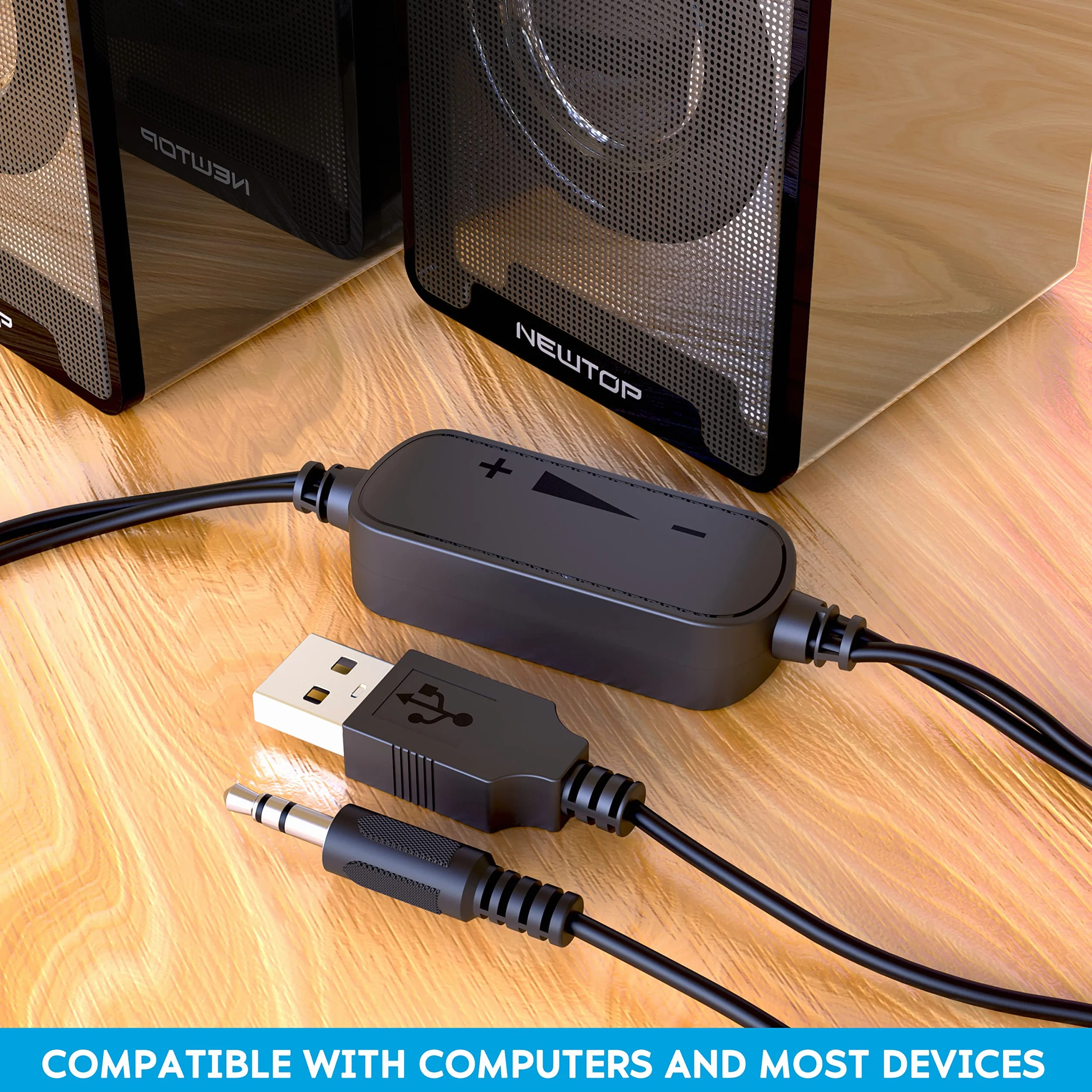N NEWTOP Mini Casse PCS01 Stereo 2.0 Speaker Set Altoparlanti Alimentazione USB Ingresso Connettore Audio Jack 3.5mm Portatile Suono 360° per PC Fisso Desktop Laptop Notebook TV (Nere)