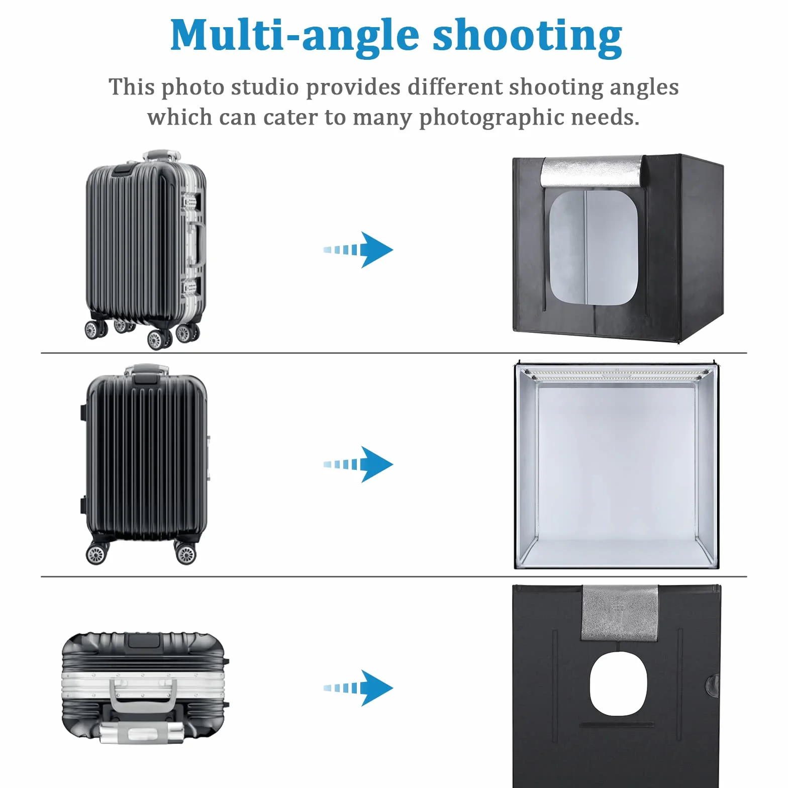 Scatola da studio fotografico, 60 x 60 x 60 cm, portatile pieghevole per fotografia, tenda di ripresa con luci LED dimmerabili ad alta CRI95+ e 5 fondali per la fotografia del prodotto