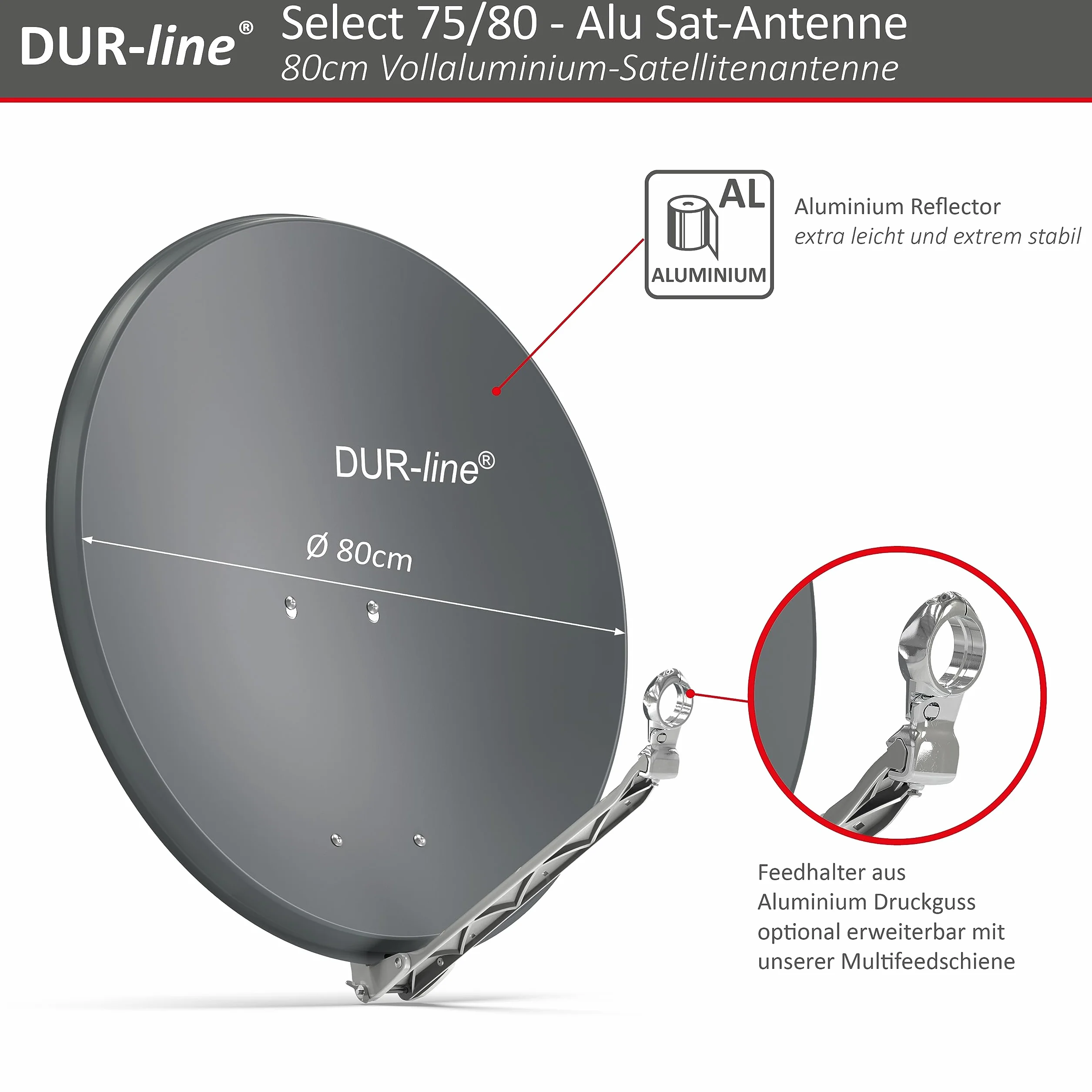 DUR-line Select - Parabola satellitare in alluminio, 75 cm/80 cm