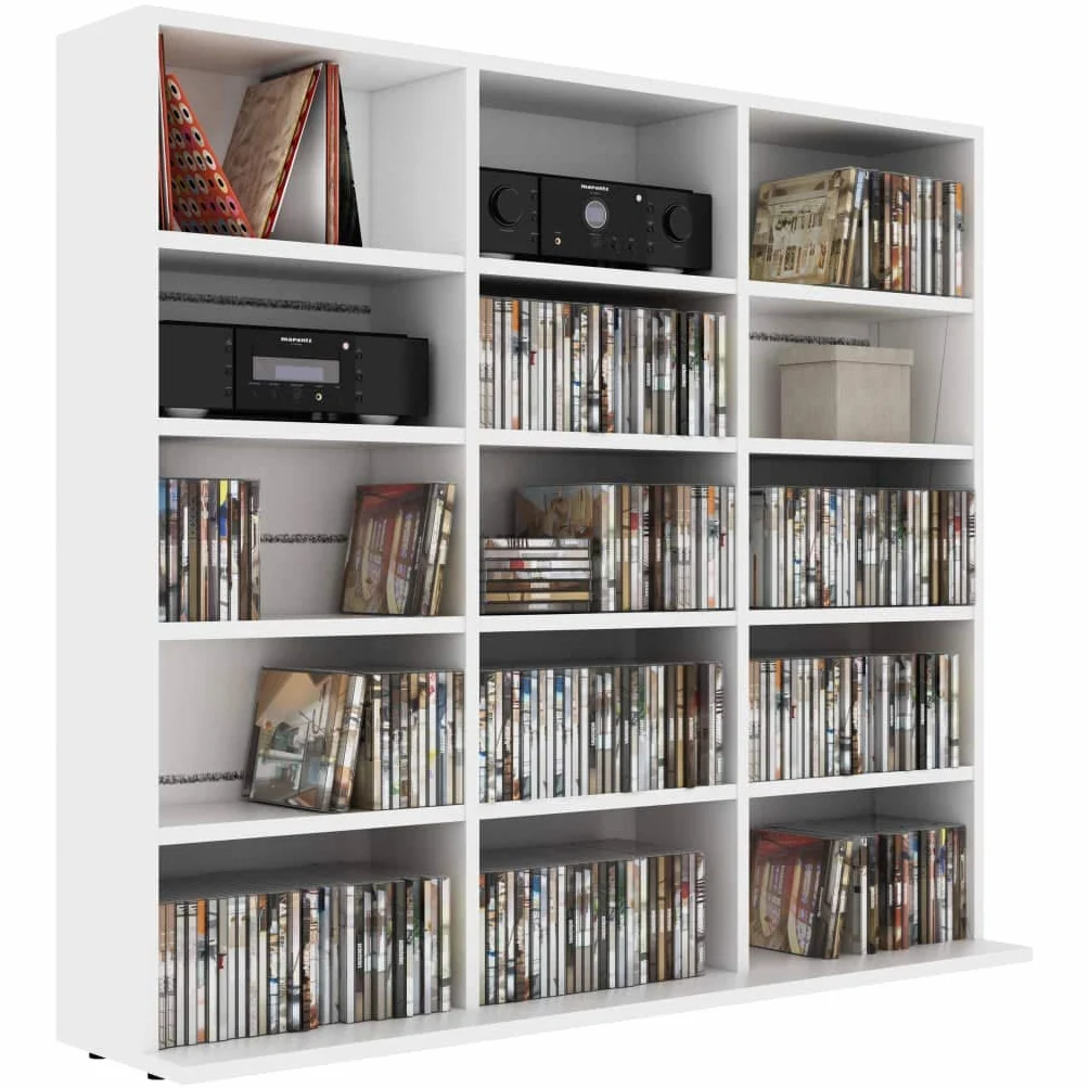 Gecheer Armadietto Porta CD Bianco 102x23x89,5 cm in Legno Multistrato, Mobiletto, Libreria Cubi, Scaffale per DVD e Archiviazione, Divisorio a Colonna