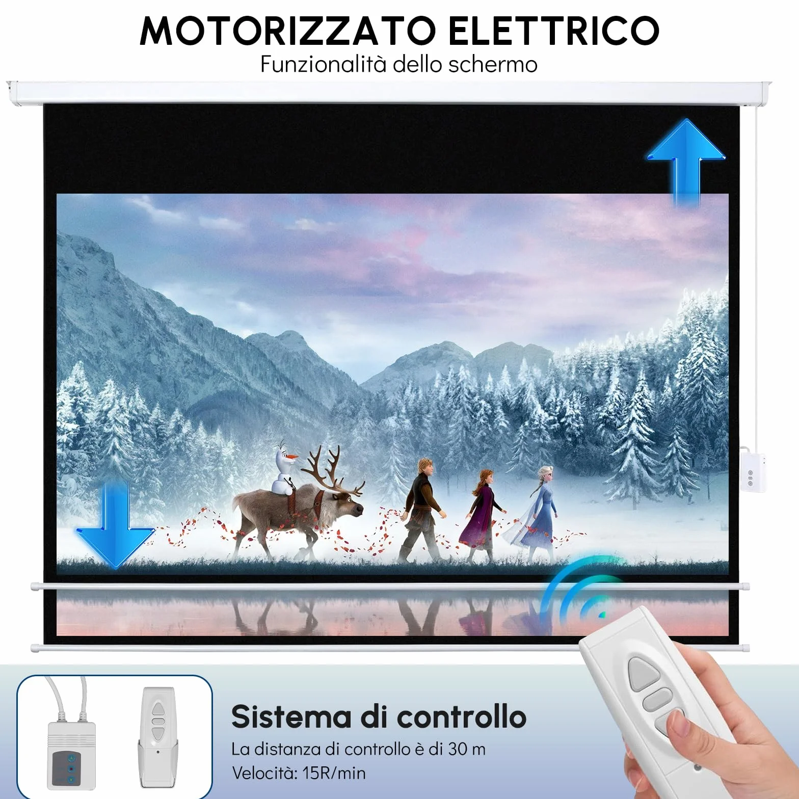 Fabulcozy Schermo di Proiezione Motorizzato, Avvolgibile e a Scomparsa da 100 Pollici Formati 16:9 Bianco per Proiettore 253x168cm
