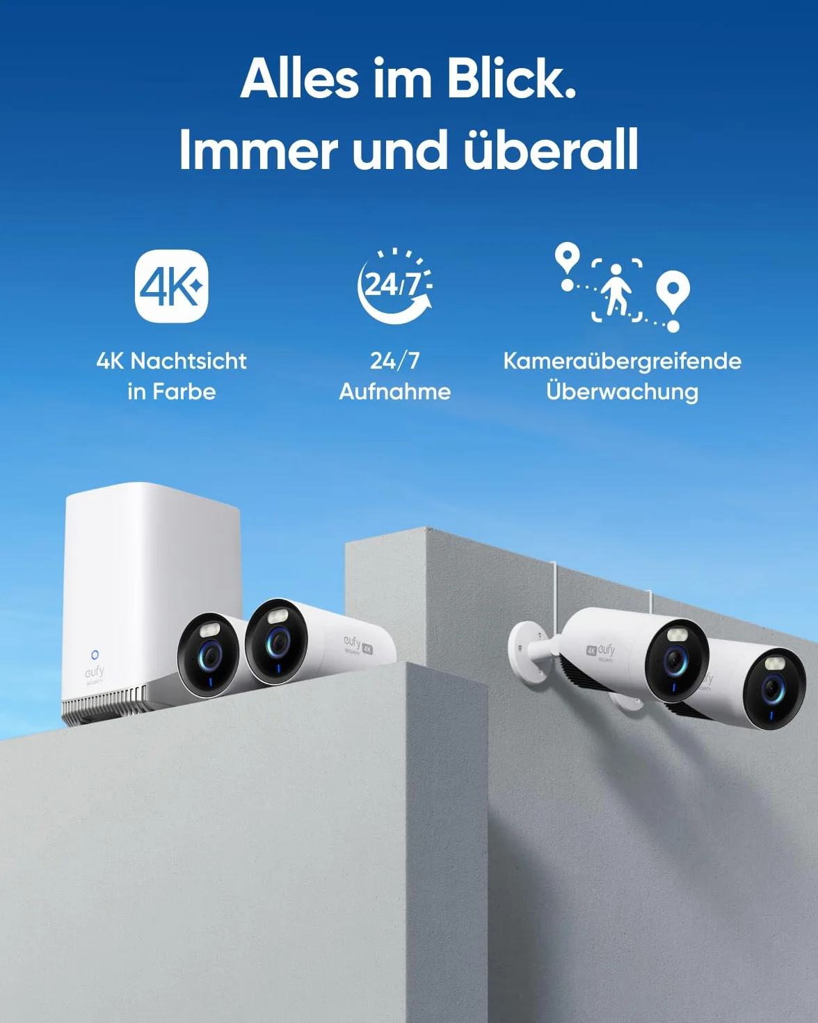 eufy Security eufyCam E330 (Pro) telecamera aggiuntiva, telecamera esterni, risol. 4K, registraz. 24/7, plug-In, Wi-Fi, AI ricon. facciale, nessun costo mensile, richiede HomeBase 3 (Ricondizionato)