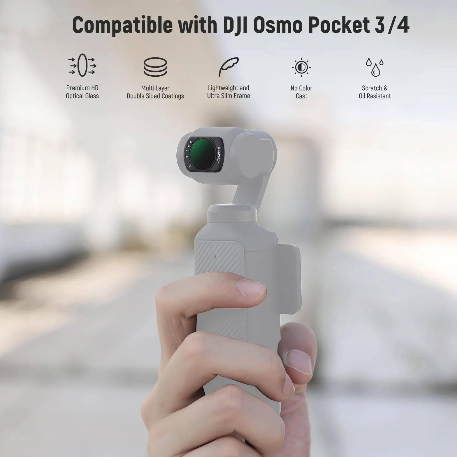 NEEWER Kit Filtro ND2-ND32 e ND64-ND512 Variabile Compatibile con DJI Osmo Pocket 3 / Pocket 4 / Xtra Muse, con Stop Limitati, Filtri a Densità Neutra, con 2 Protezioni in Vetro Temperato