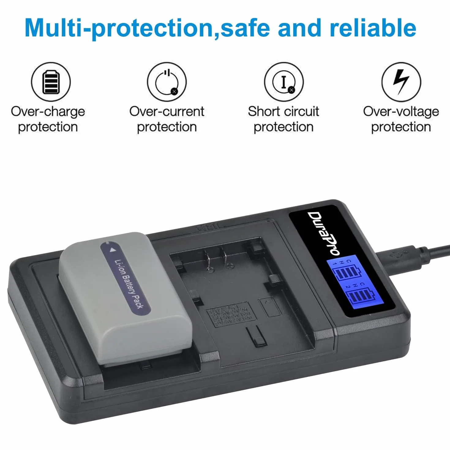 DuraPro 2 batterie NP-FP50 + caricatore LCD Dual USB per Sony NP-FP50 NP-FP30 DCR-DVD203E, DCR-DVD205, DCR-DVD205E, DCR-DVD304E, DCR-DVD305, DCR-DVD305E, DCR-DVD403, DCR-HC96 DCR-SR30 DCR-SR40