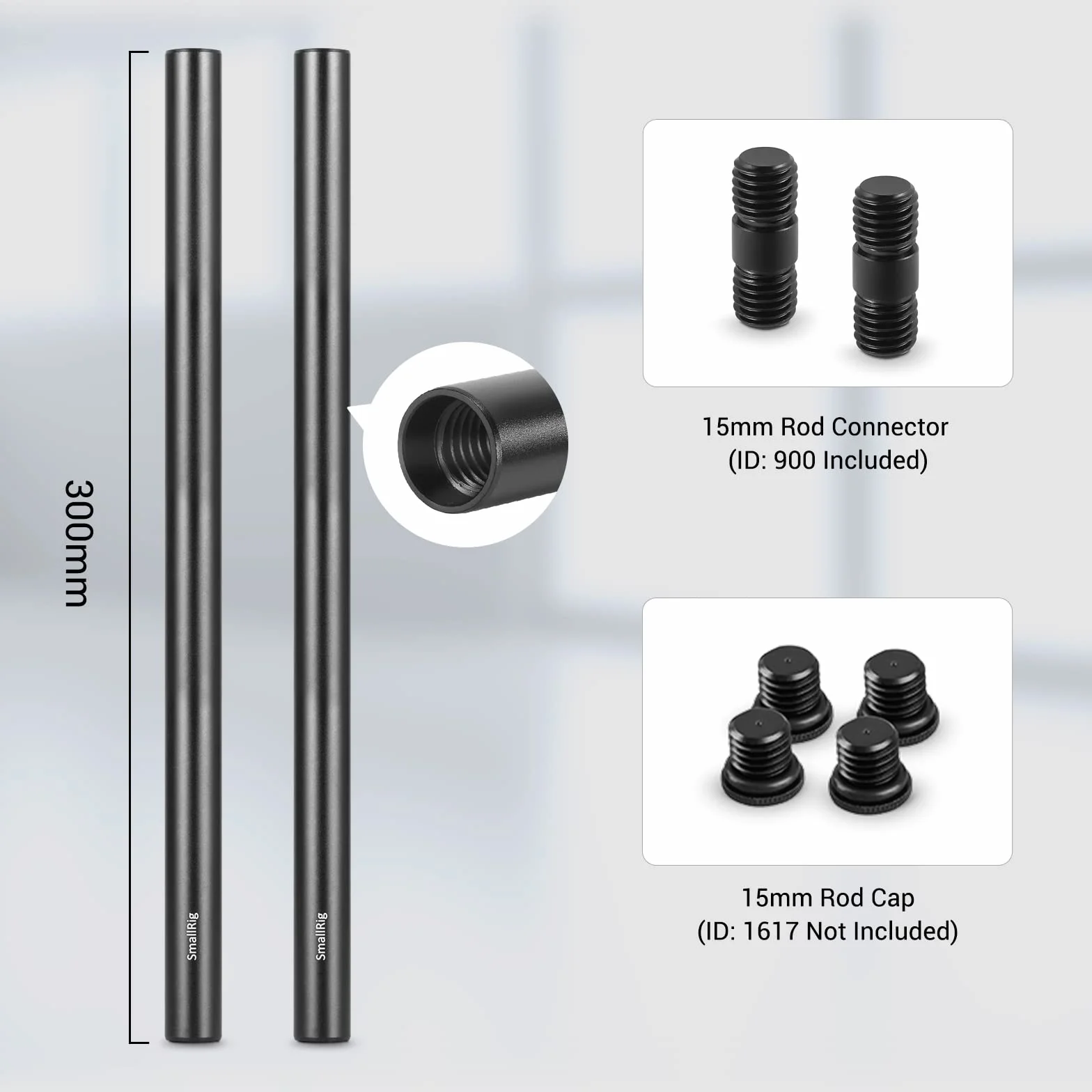 SMALLRIG 15mm Rail Rods(15mm Asta) per Camera Rig Combinazione di 8 Pollici (20 cm) Rods, 10 Pollici (30 cm) Rods e Connettore per Asta - 1659