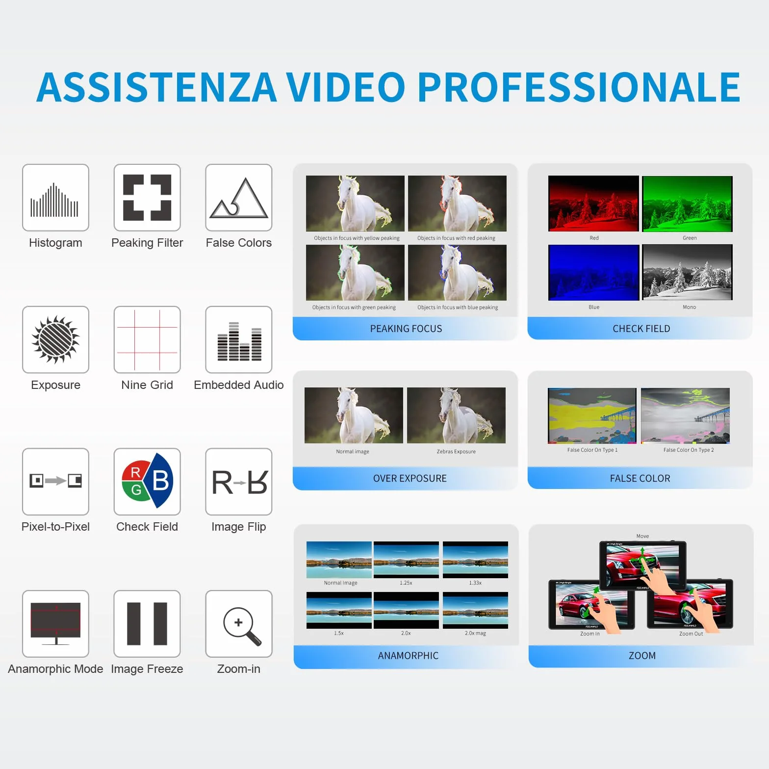 FEELWORLD S55V2 6 Pollici DSLR Field Minitor 3D LUT Full HD 1920x1152 IPS Peaking Focus Video Assist con 4K HDMI 8,4V DC Input Output Includono Braccio Inclinabile