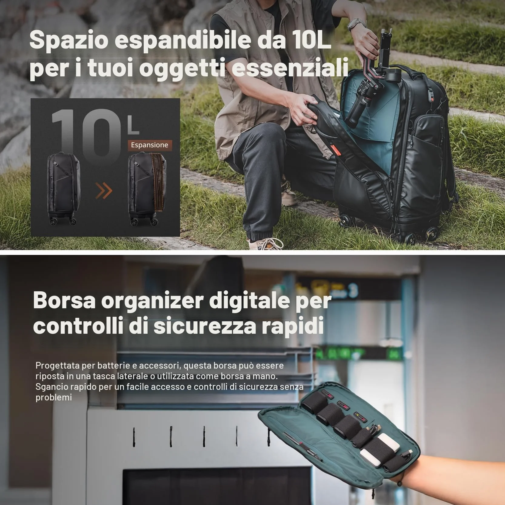 PGYTECH Zaino Fotografico con Ruote 2 in 1, Trolley per Macchina Fotografica/Treppiede Fotocamera Professionale/Reflex/Mirrorless/Viaggio, Valigia e Antipioggia Compatibile con Laptop da 17 Pollici