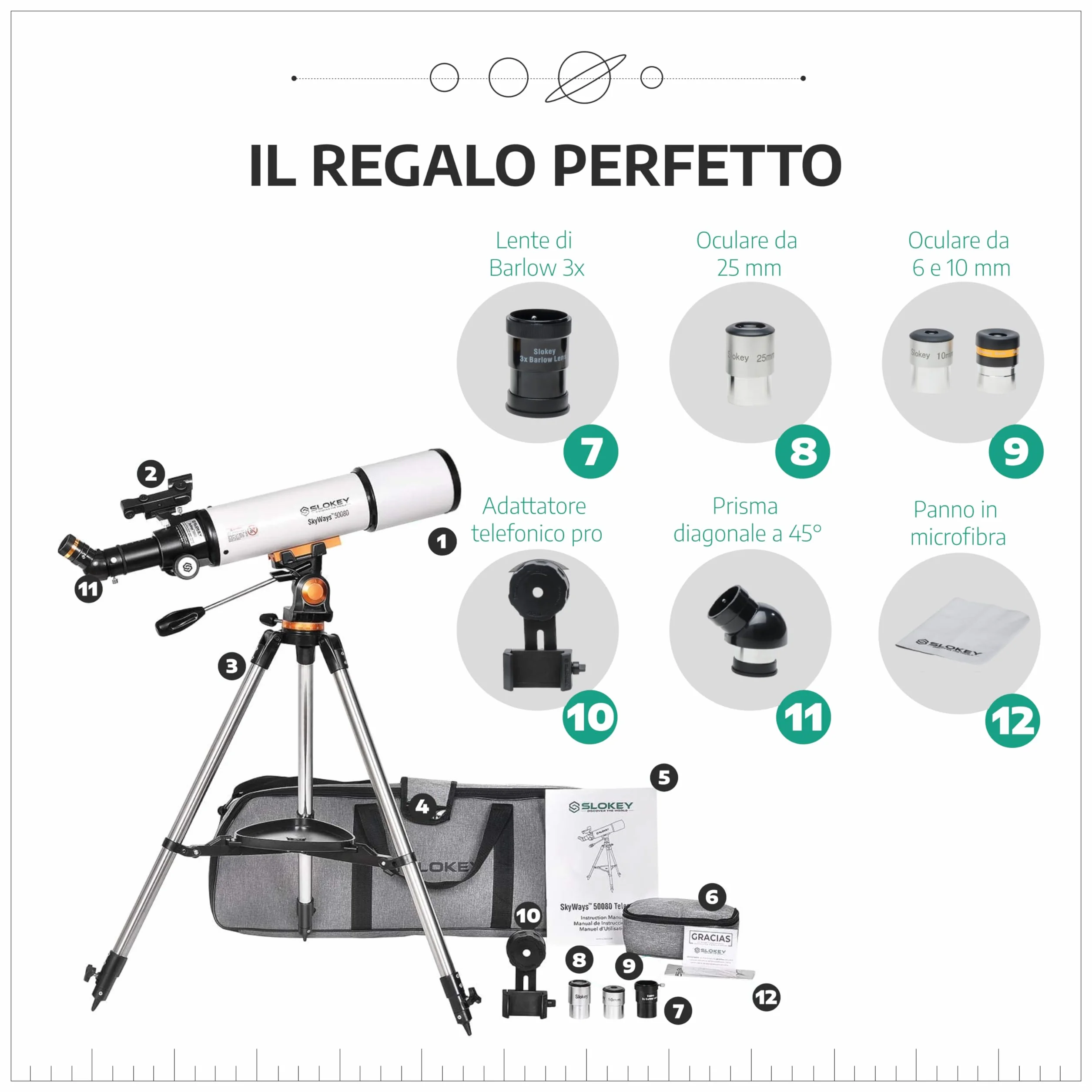 Telescopio Astronomico Professionale per Principianti Adulti - Portatile e Potente 20x-250x, Facile da Installare e Utilizzare - Ideale per Osservare la Luna, Pianeti, Galassie e Altro Ancora