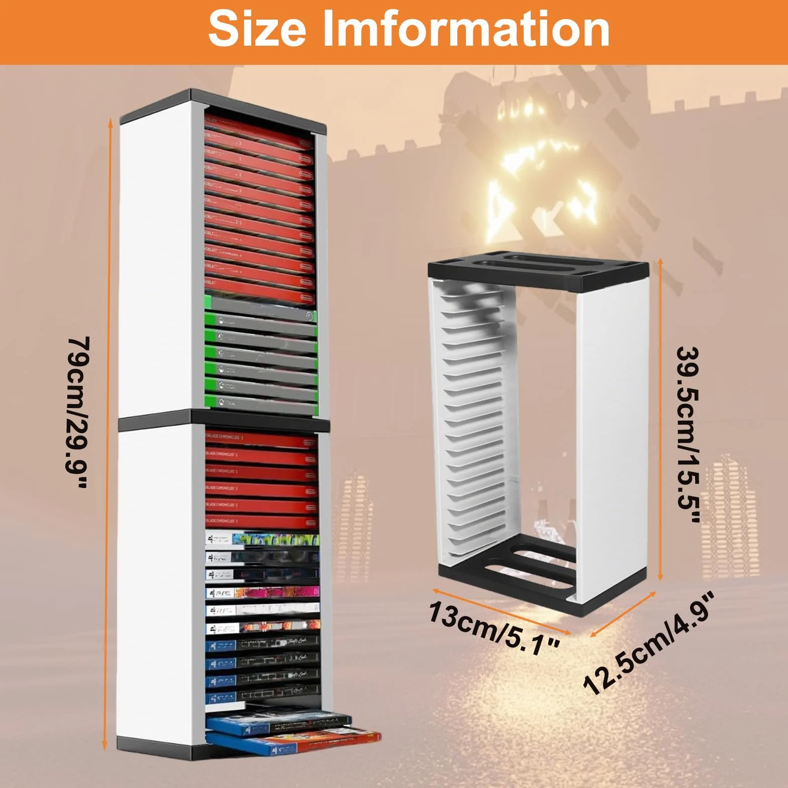 iFCOW Torre di Archiviazione per Giochi PS5, Porta Dischi con Scaffalo per 36 CD, Custodia e Supporto per PS5/PS4/Xbox Series X/Xbox one