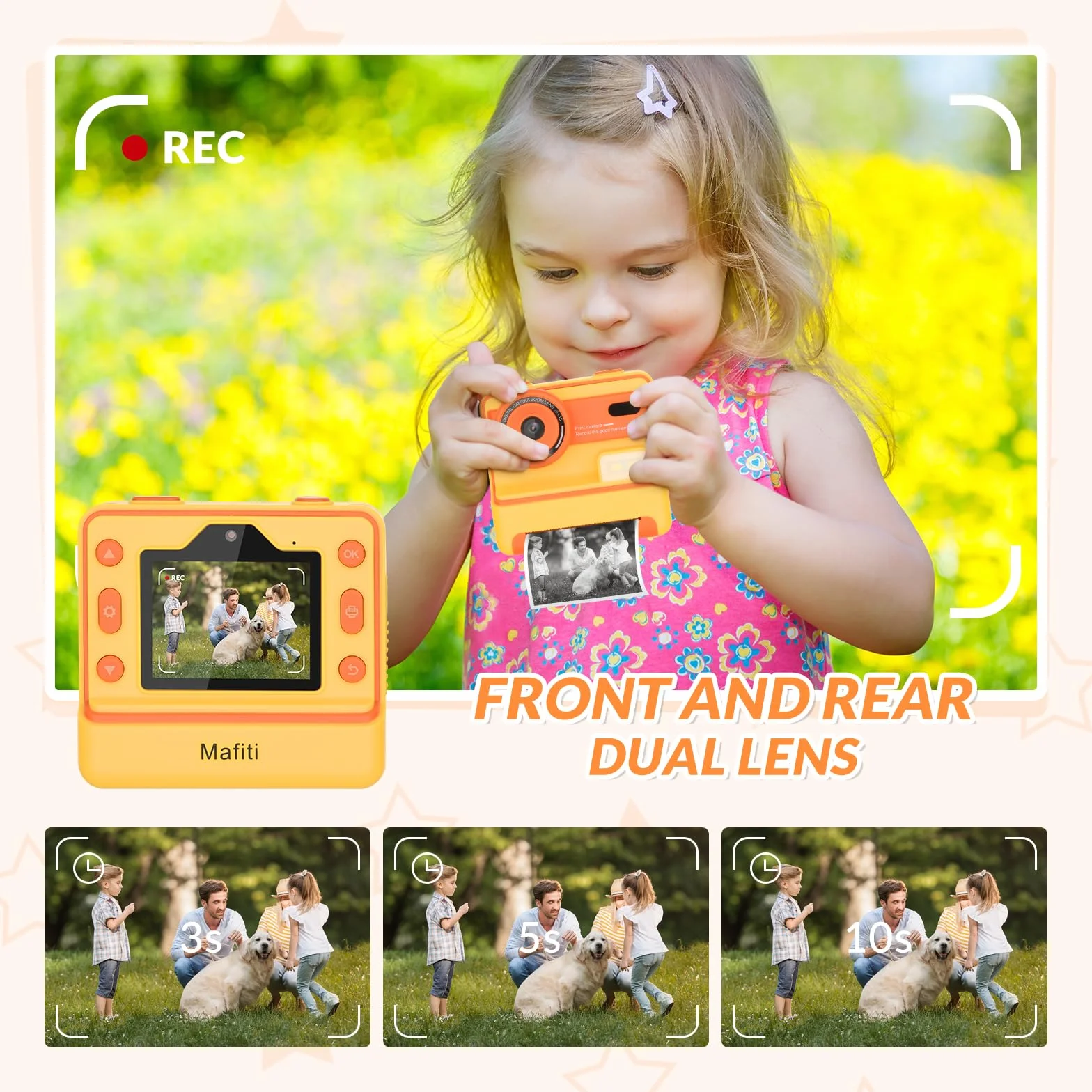 Mafiti Kids Camera Instant Print, Fotocamera istantanea 1080P per bambini, Fotocamera digitale selfie con display da