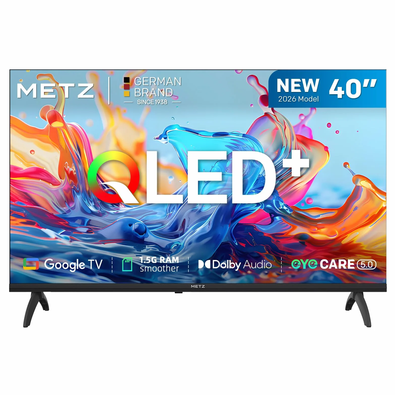 Metz 40 Pollici Smart TV Google TV LED QLED+ HDR10 Dolby Audio Bluetooth 5.1 EyeCare DVB-T/T2/C/S/S2 CI+ HEVC Main10 1.5GB RAM 40MQH7000Y