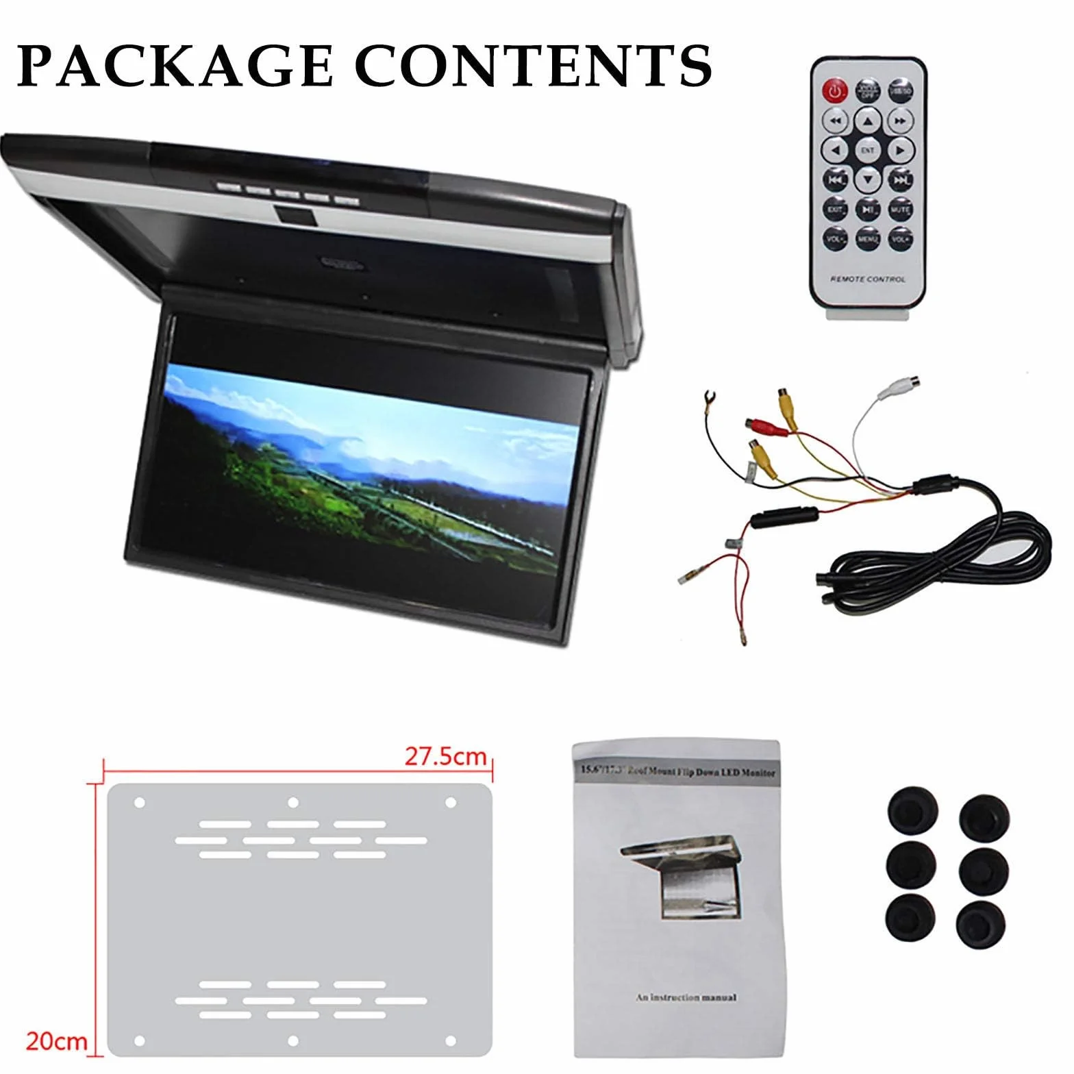 Monitor Ribaltabile per Auto, 17.3 Pollici 16: 9 Schermo Tft Digitale Ultrasottile 1080p Video Lettore per Auto da Tetto Monitor Montato sul Tetto Porta Hdmi USB SD Ir E FM,Black