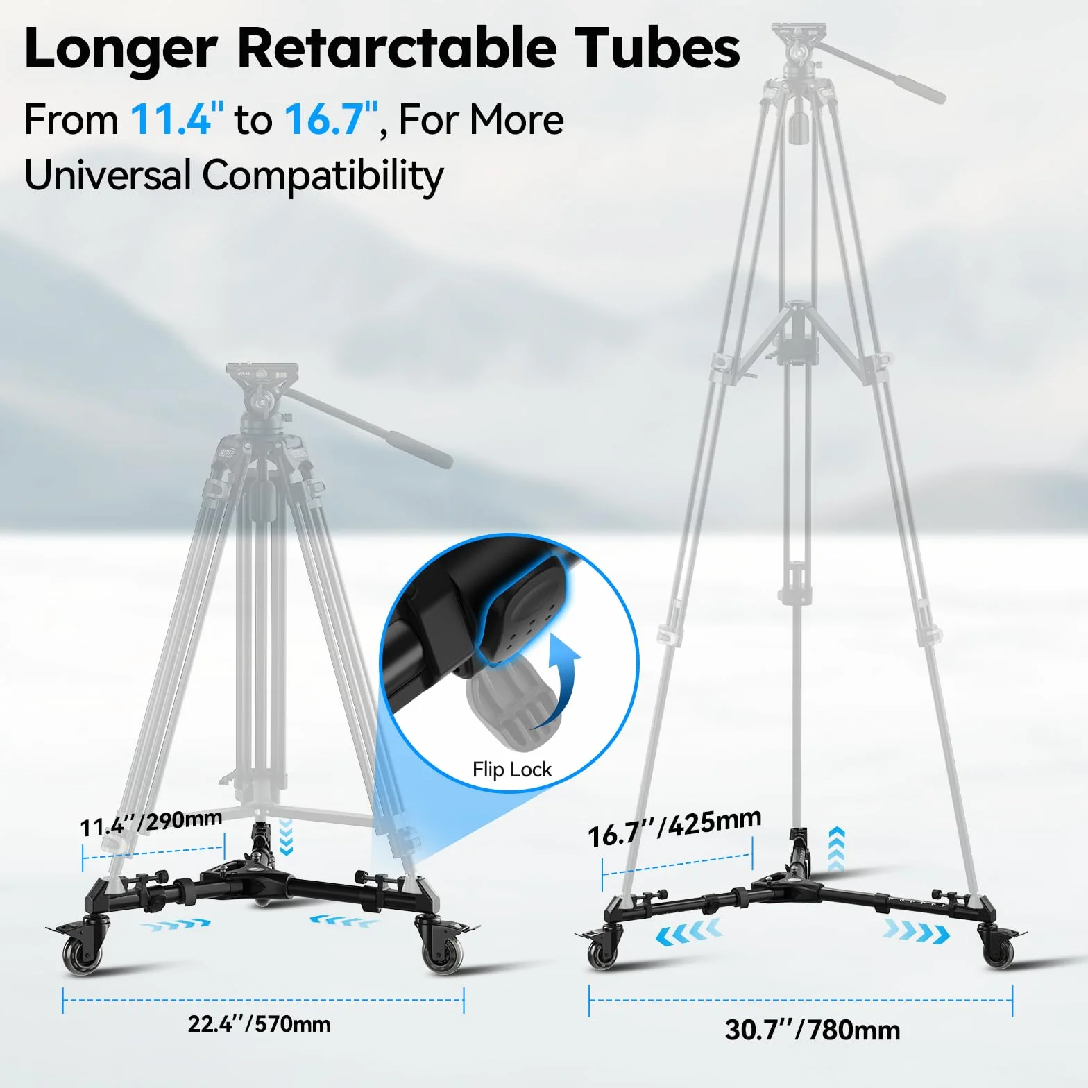 SIRUI Universal Photography Tripod Dolly con Ruote in Gomma da 3", Resistente con Gambe Regolabili e Borsa per il Trasporto, Capacità di Carico di 33 Libber - AM-DF02
