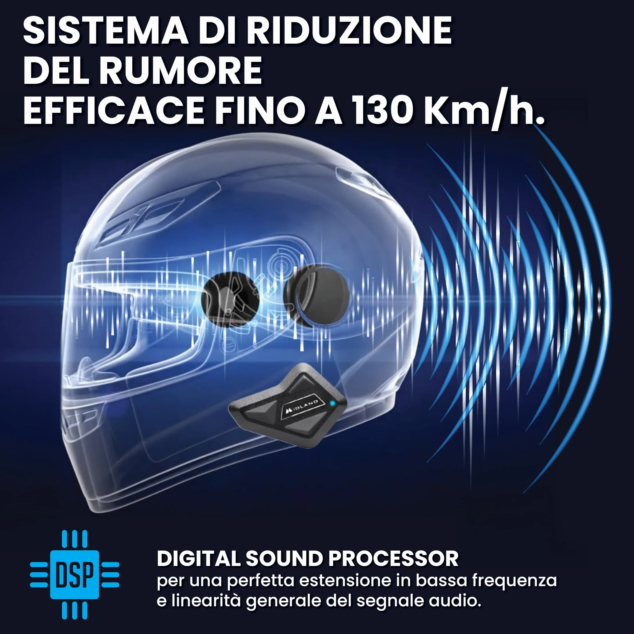 Midland - Interfono Moto Bluetooth ECE2206 Nuovo BT Mini Singolo, Auricolari Casco Moto 4 Persone Waterproof, Portata 500m, Autonomia 8H, Cancellazione Rumore, Music Share, Compatibile TFT