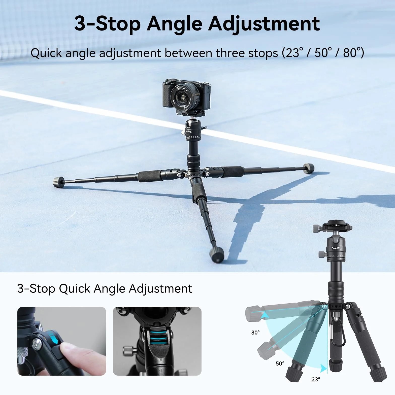 SMALLRIG Mini Treppiede in Alluminio da 20 pollici/ 52 cm, Treppiede da Tavolo con Testa a Sfera a 360°, Treppiede da Tavolo Compatto per Videocamera DSLR, Carico Fino a 13 Libbre/6 kg - 4289